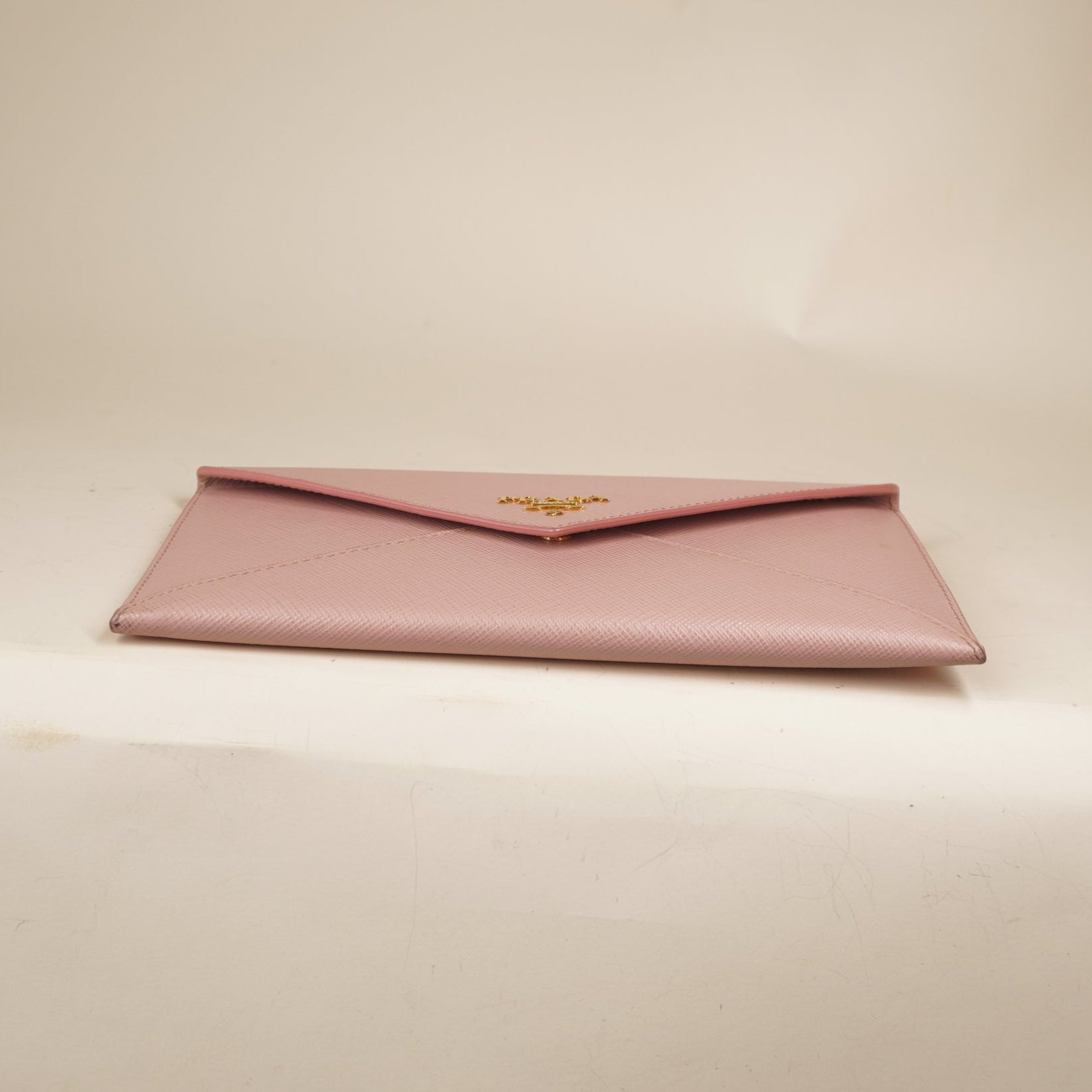 PRE-OWNED Saffiano Metal Envelope Wallet Pink