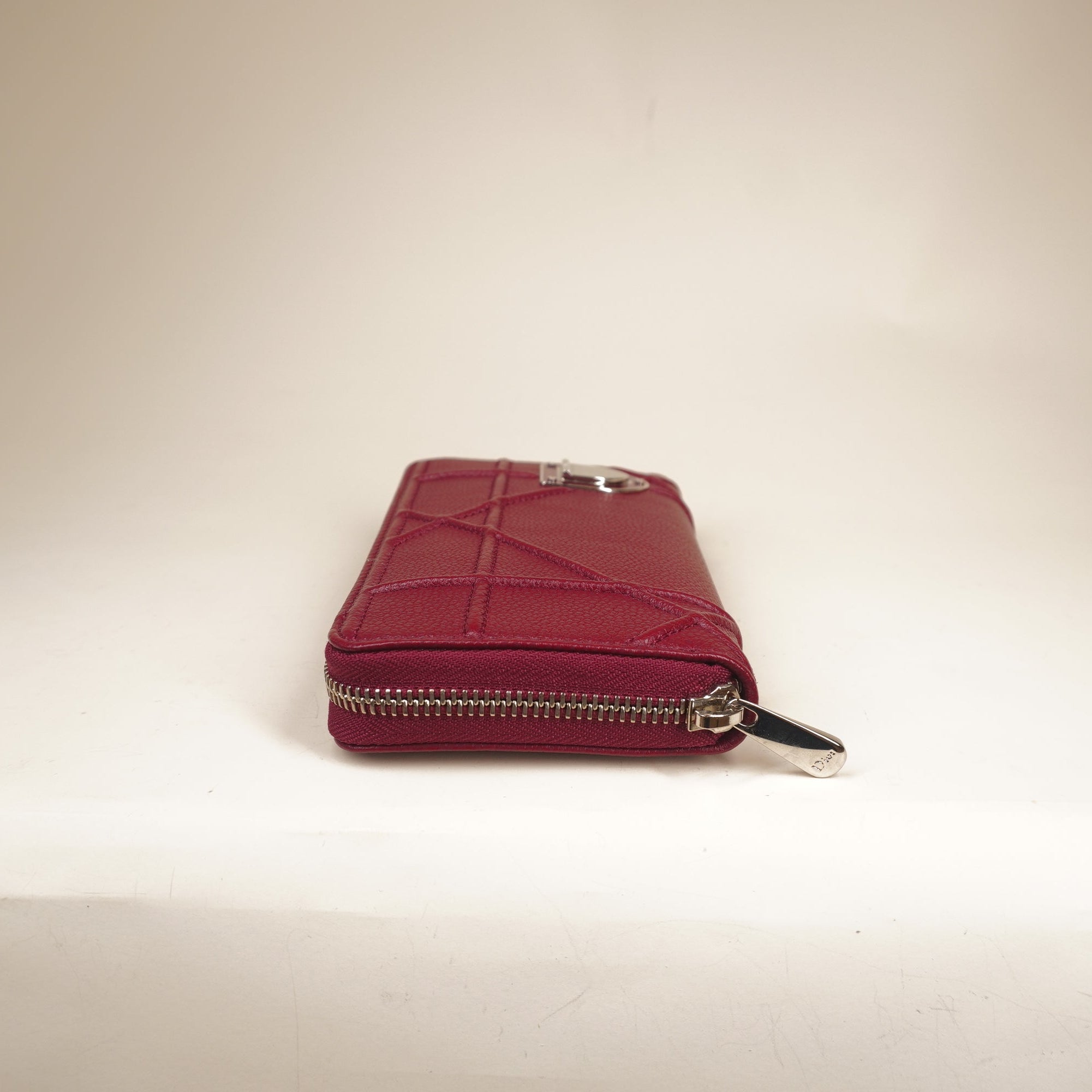 PRE-OWNED Grained Calfskin Cannage Medium Diorama Voyageur Wallet