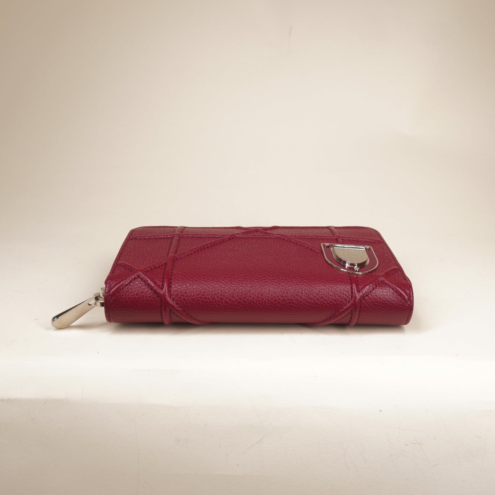 PRE-OWNED Grained Calfskin Cannage Medium Diorama Voyageur Wallet