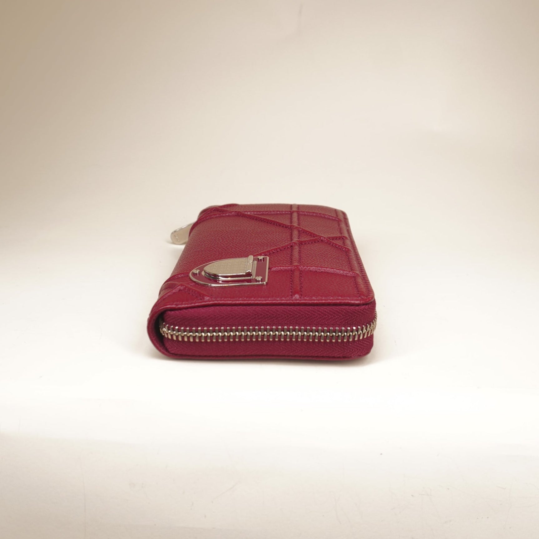 PRE-OWNED Grained Calfskin Cannage Medium Diorama Voyageur Wallet