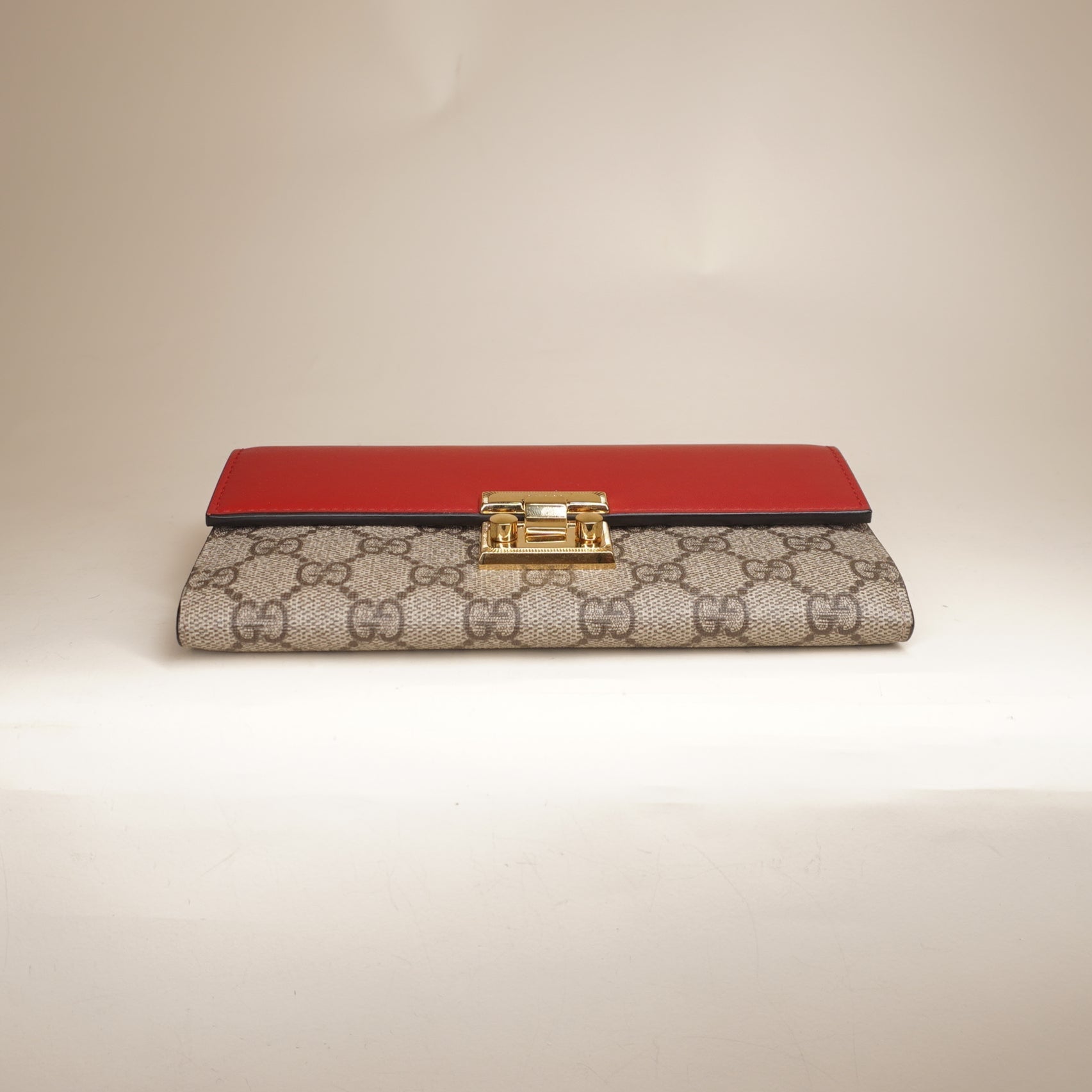 PRE-OWNED GG Supreme Monogram Moon Calfskin Padlock Continental Chain Wallet