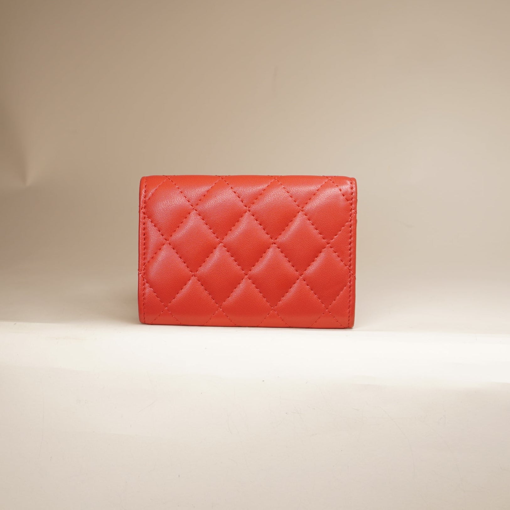 PRE-OWNED Caviar Quilted Flap Card Holder Wallet Red