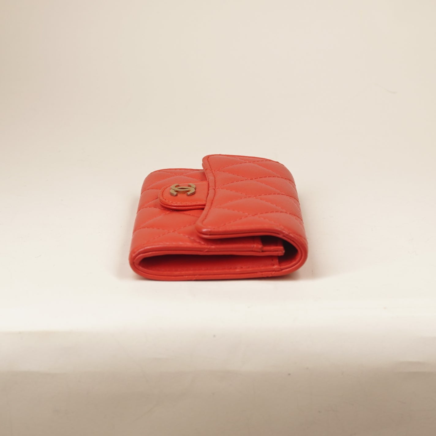 PRE-OWNED Caviar Quilted Flap Card Holder Wallet Red
