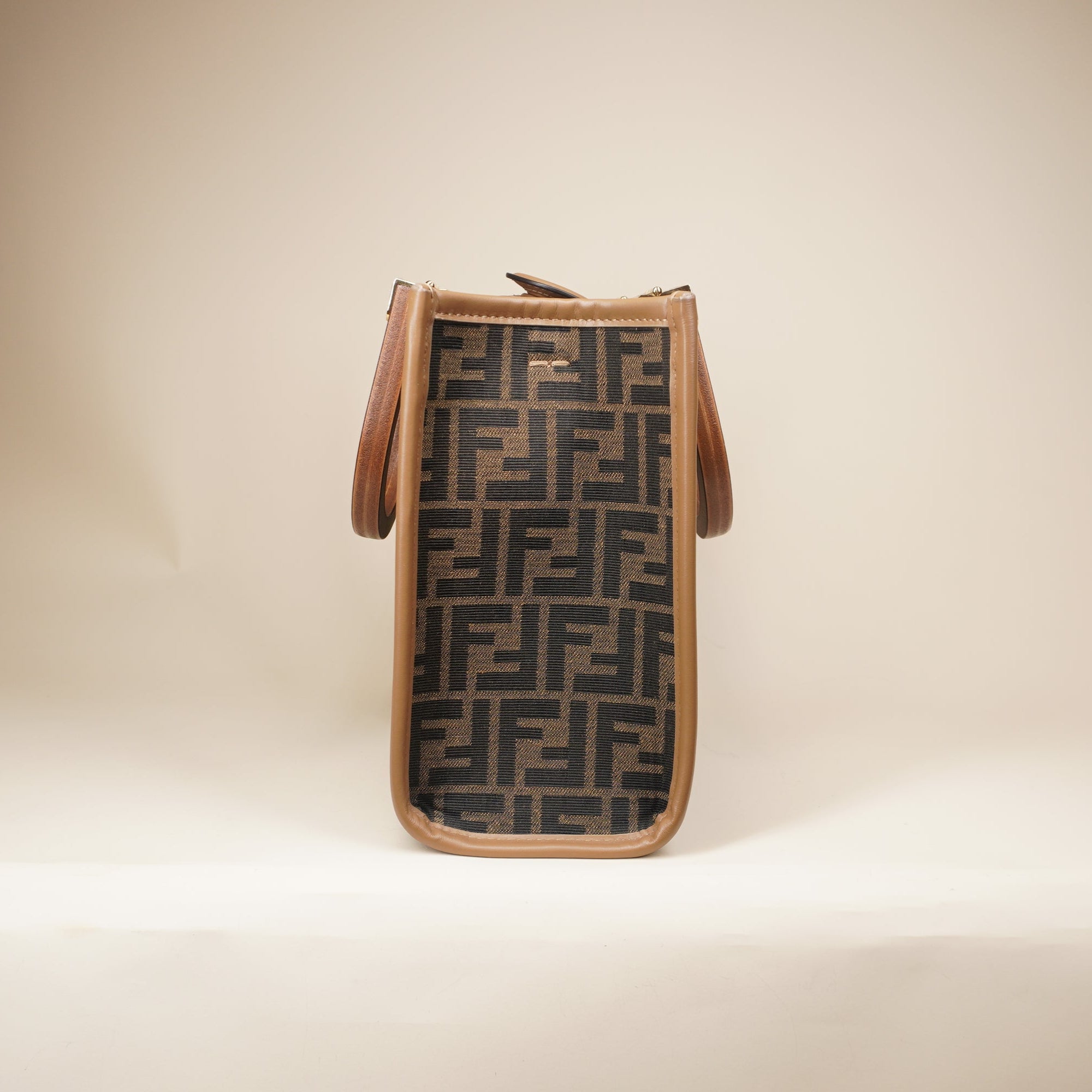 PRE-OWNED Fabric Jacquard FF 1974 Small Sunshine Shopper Tote Brown Moro Sand