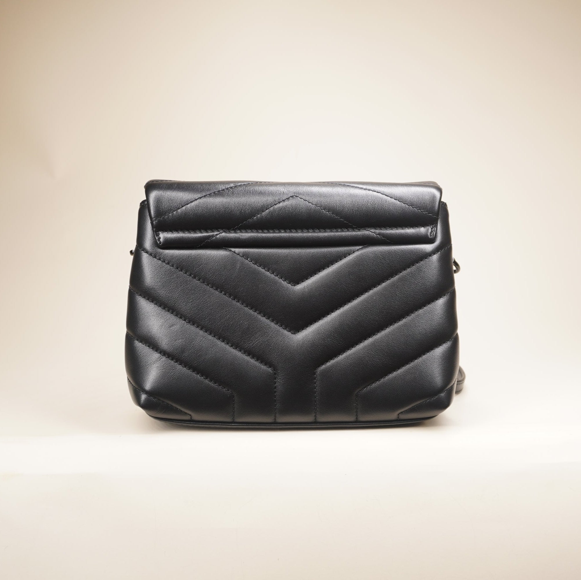 PRE-OWNED Black Calfskin Y Quilted Monogram Monochrome Toy Loulou Crossbody Bag