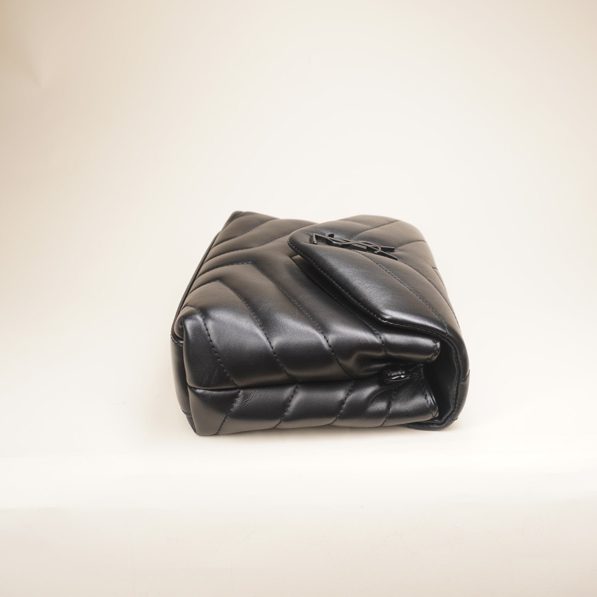 PRE-OWNED Black Calfskin Y Quilted Monogram Monochrome Toy Loulou Crossbody Bag