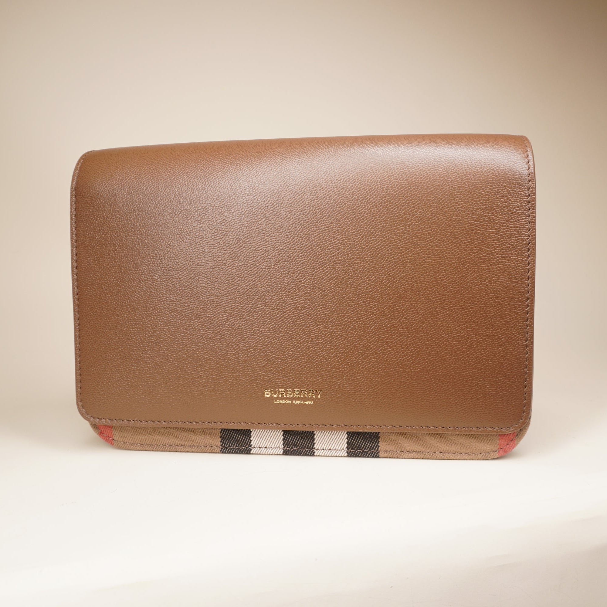 PRE-OWNED Derby Calfskin House Check Mackford Crossbody Bag Brown