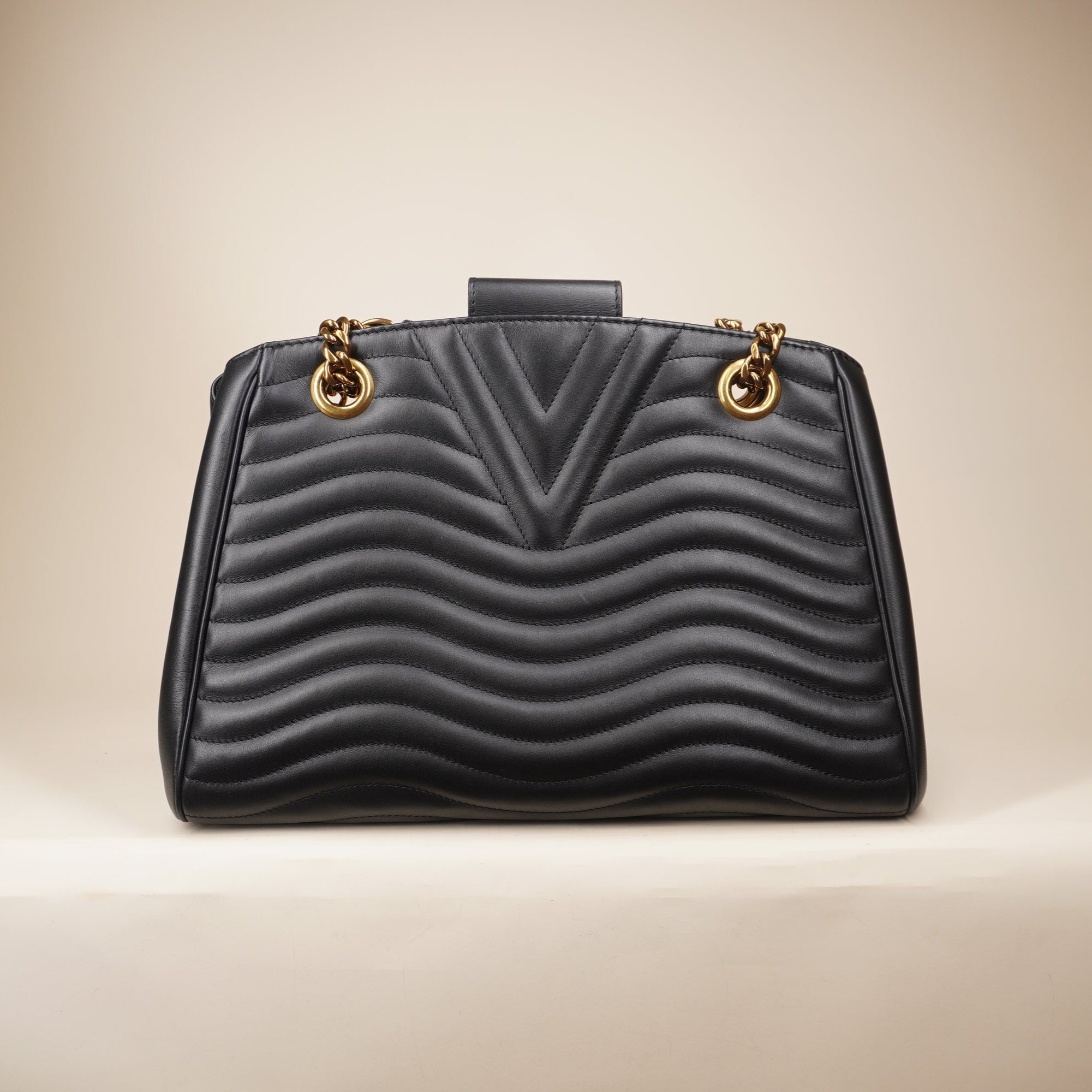 PRE-OWNED LV Black Calfskin New Wave Chain Tote Shoulder Bag