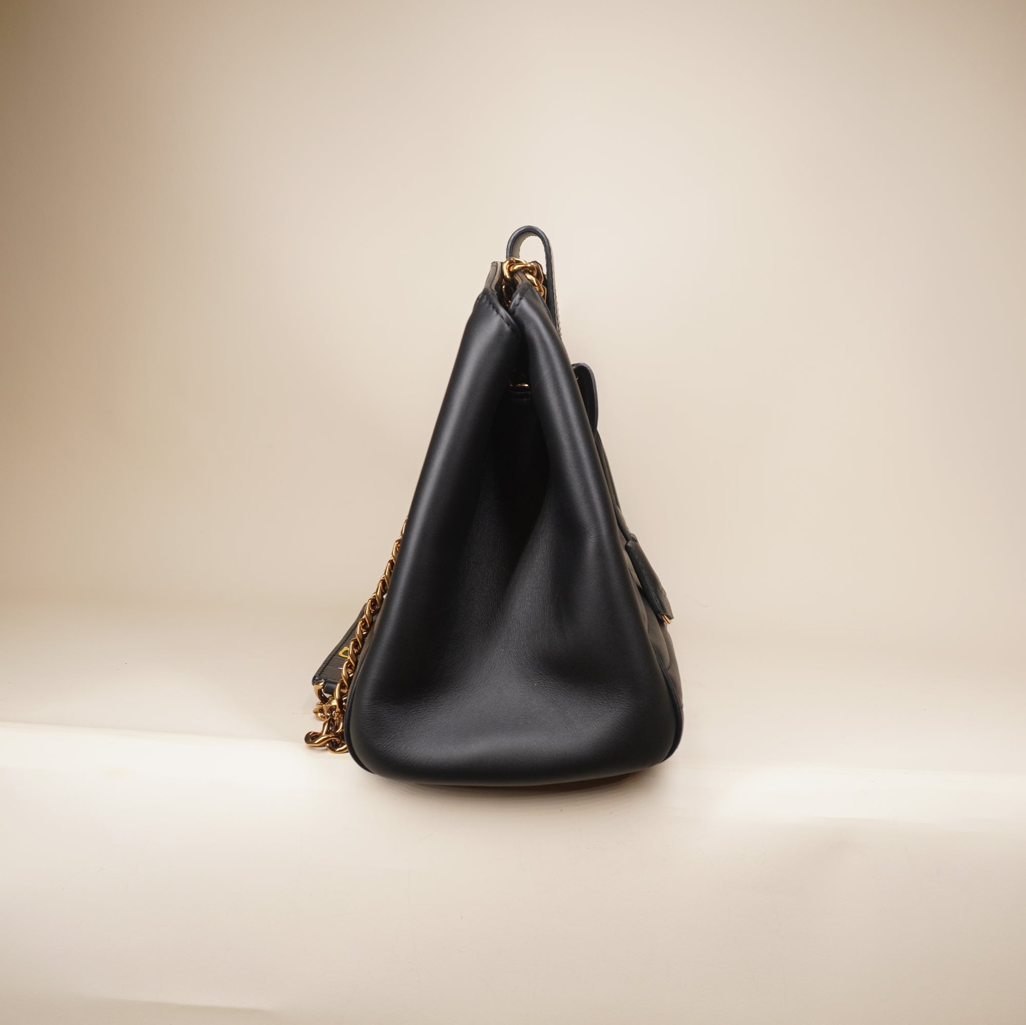 PRE-OWNED LV Black Calfskin New Wave Chain Tote Shoulder Bag