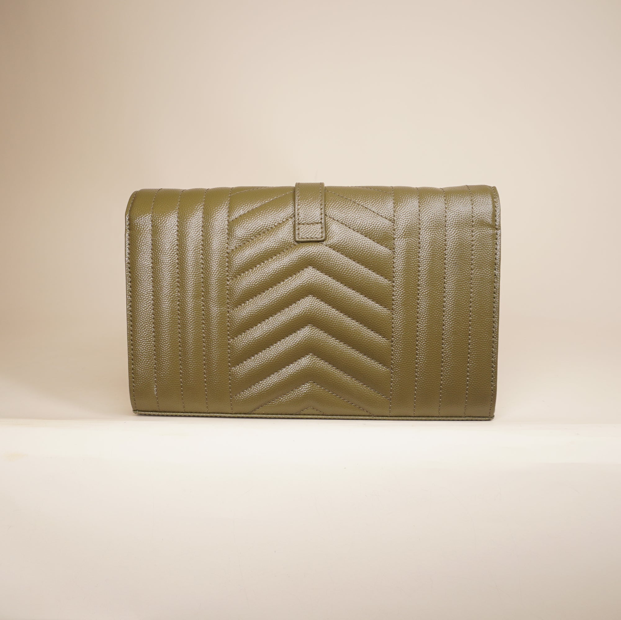 PRE-OWNED Olive Green Envelope Triquilt YSL Wallet On Chain
