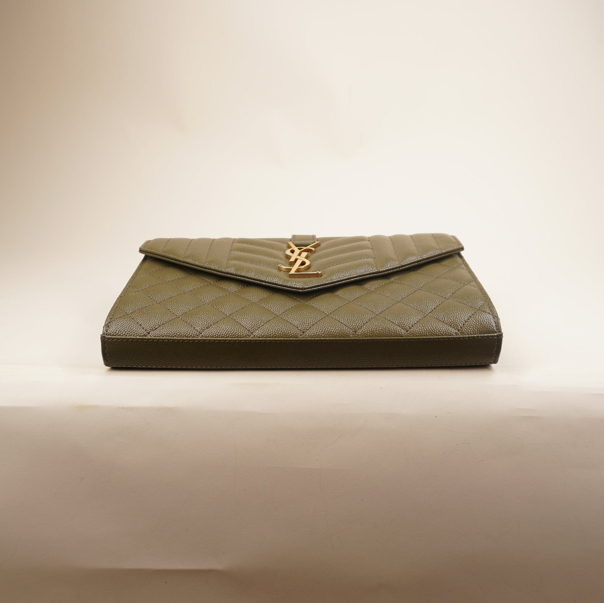 PRE-OWNED Olive Green Envelope Triquilt YSL Wallet On Chain