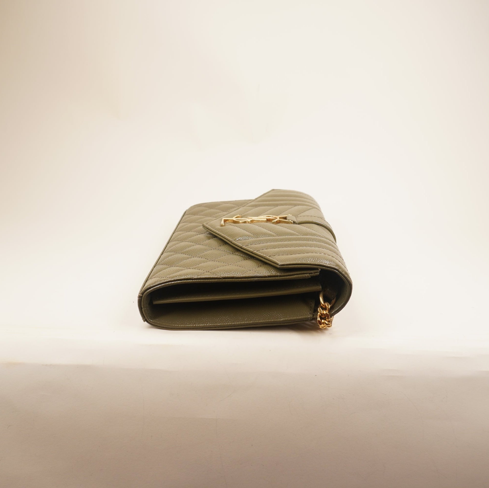 PRE-OWNED Olive Green Envelope Triquilt YSL Wallet On Chain