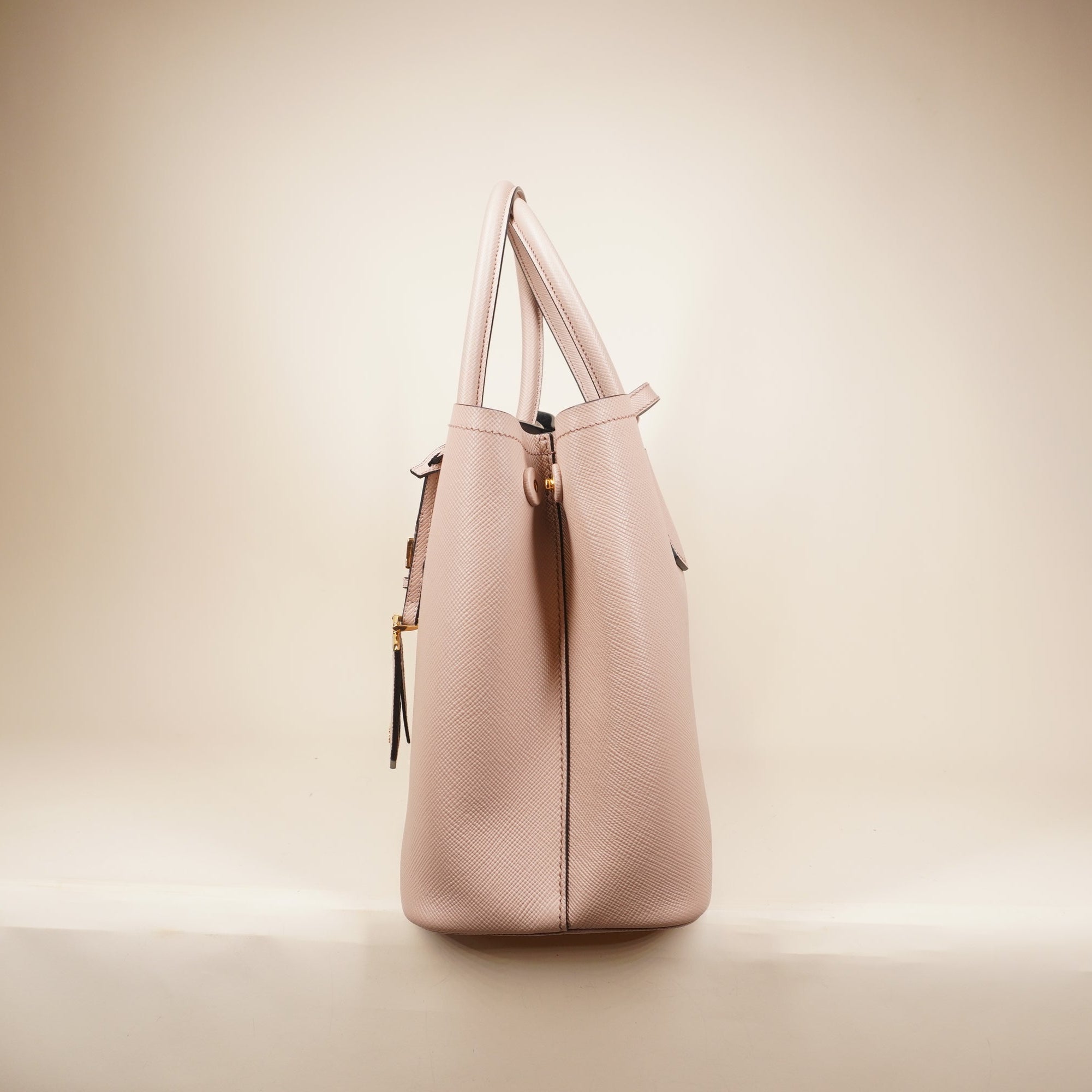 PRE-OWNED Rose Saffiano Cuir Medium Double Bag Cammeo Shoulder Bag