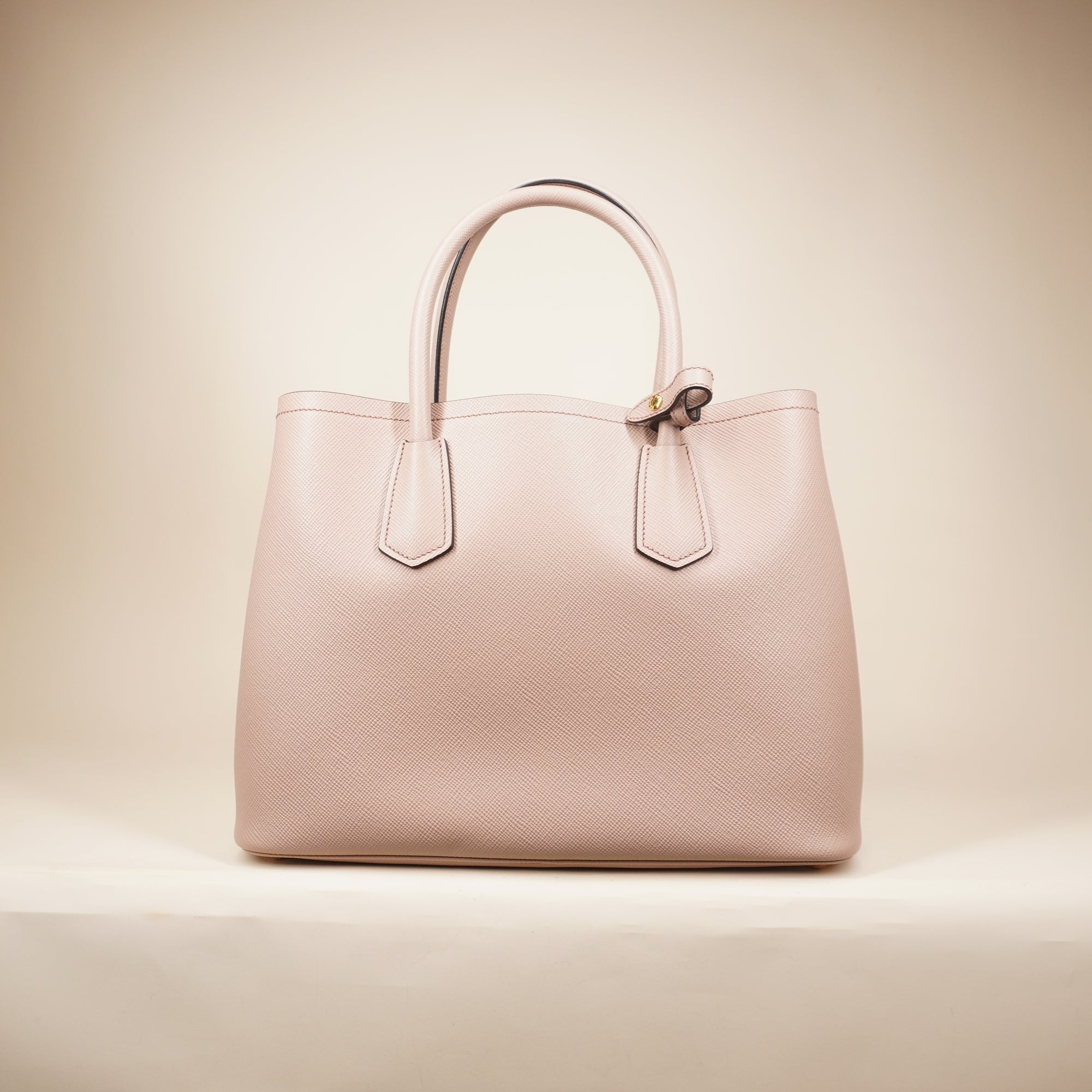 PRE-OWNED Rose Saffiano Cuir Medium Double Bag Cammeo Shoulder Bag