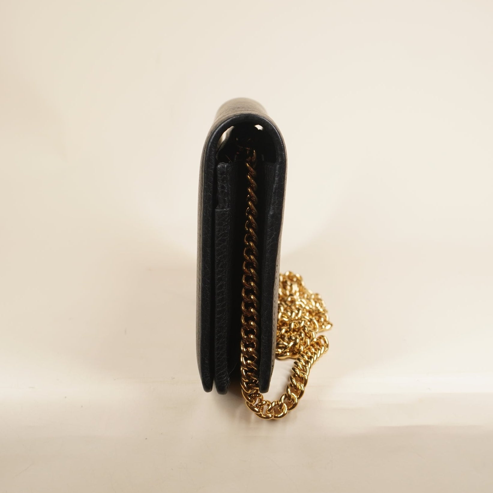 PRE-OWNED Calfskin Mini GG Marmont Chain Wallet Black