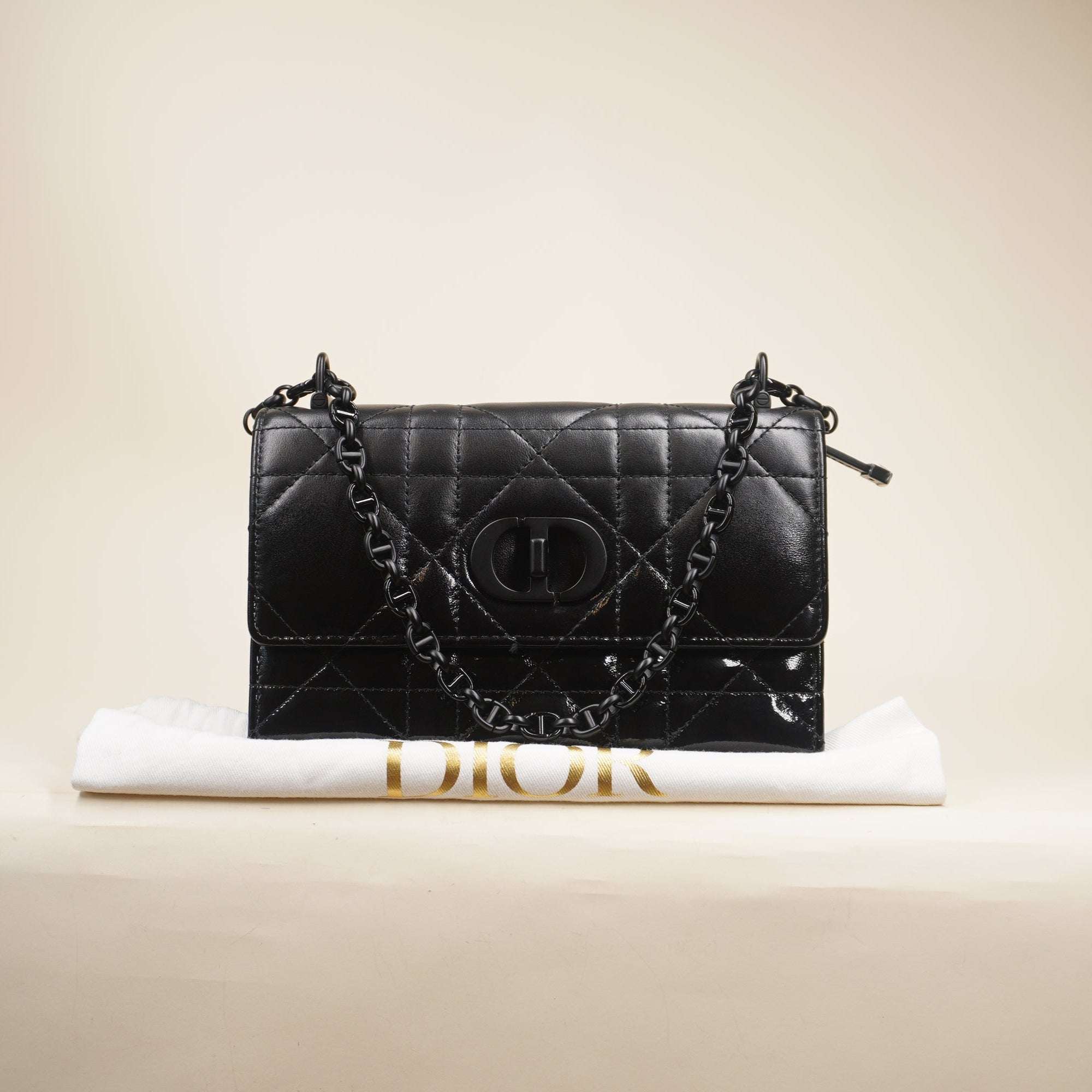 PRE-OWNED Calfskin Macrocannage Medium Caro Shoulder Bag Black