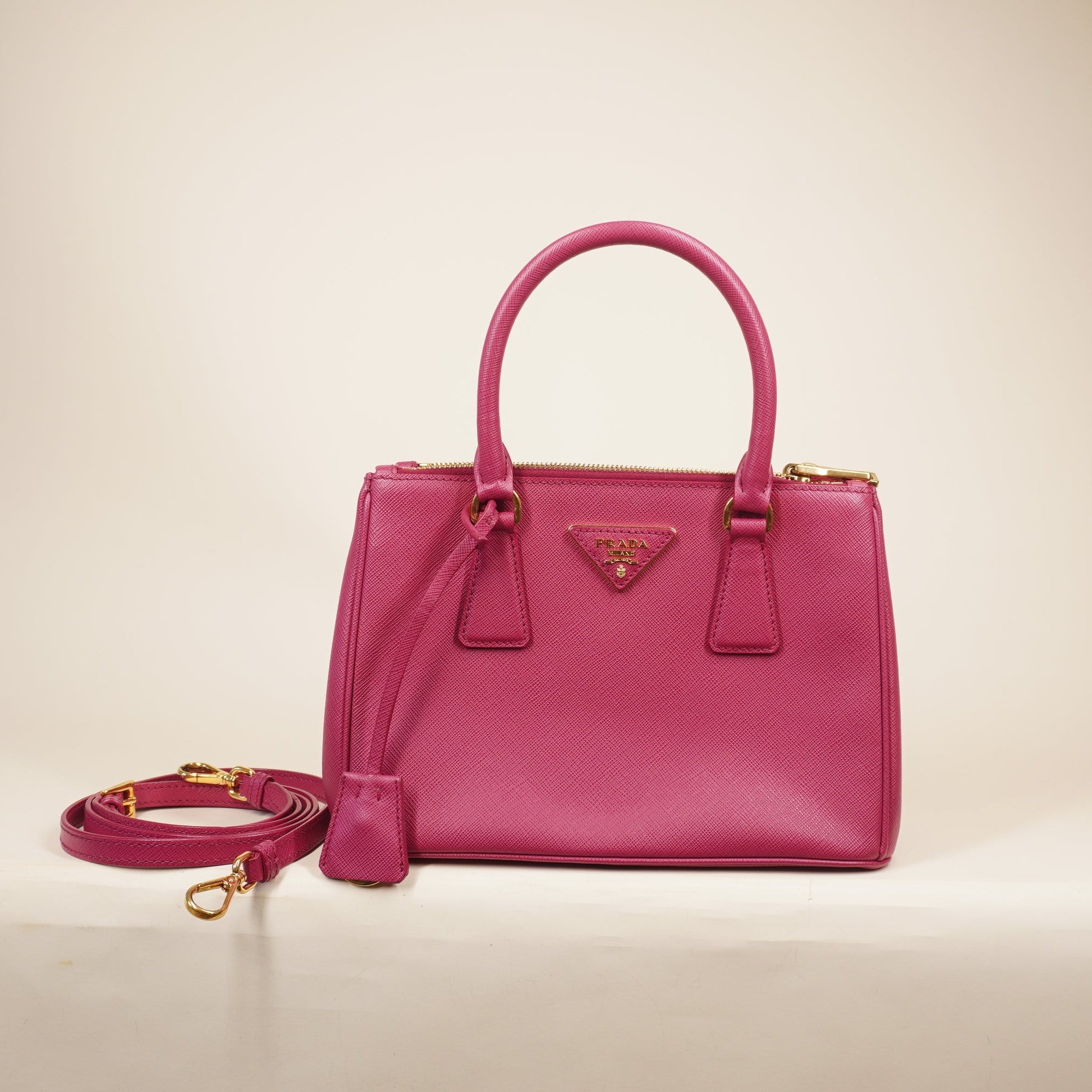 PRE-OWNED Saffiano Small Galleria Double Zip Tote Pink Shoulder Bag