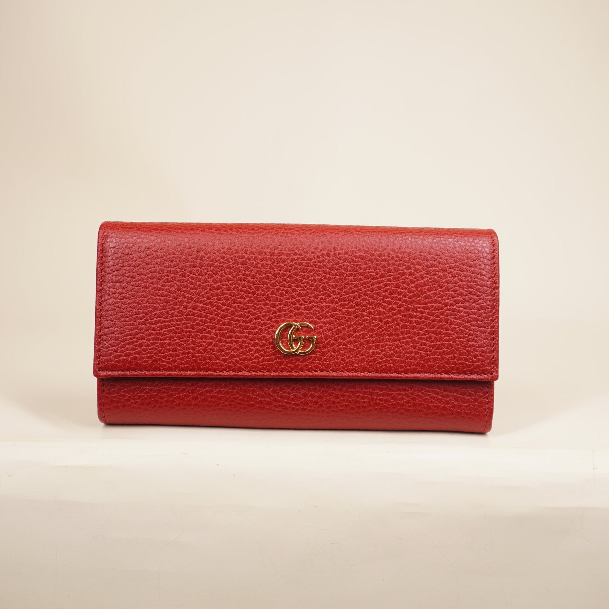 PRE-OWNED Dollar Calfskin GG Marmont Continental Wallet Hibiscus Red