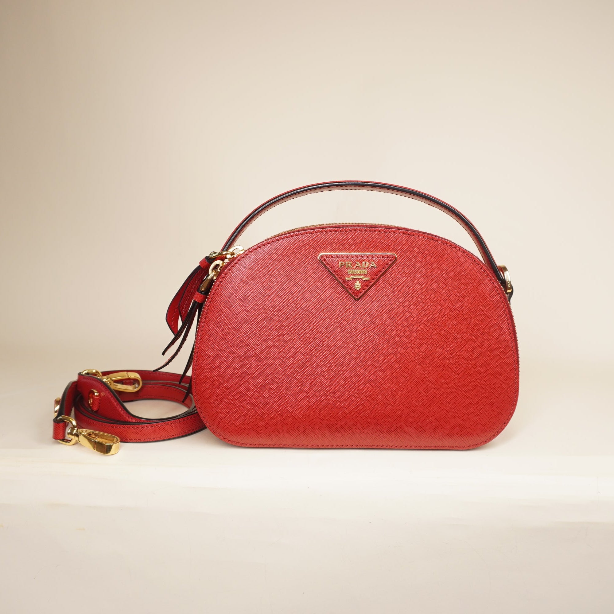 PRE-OWNED Saffiano Lux Odette Crossbody Red