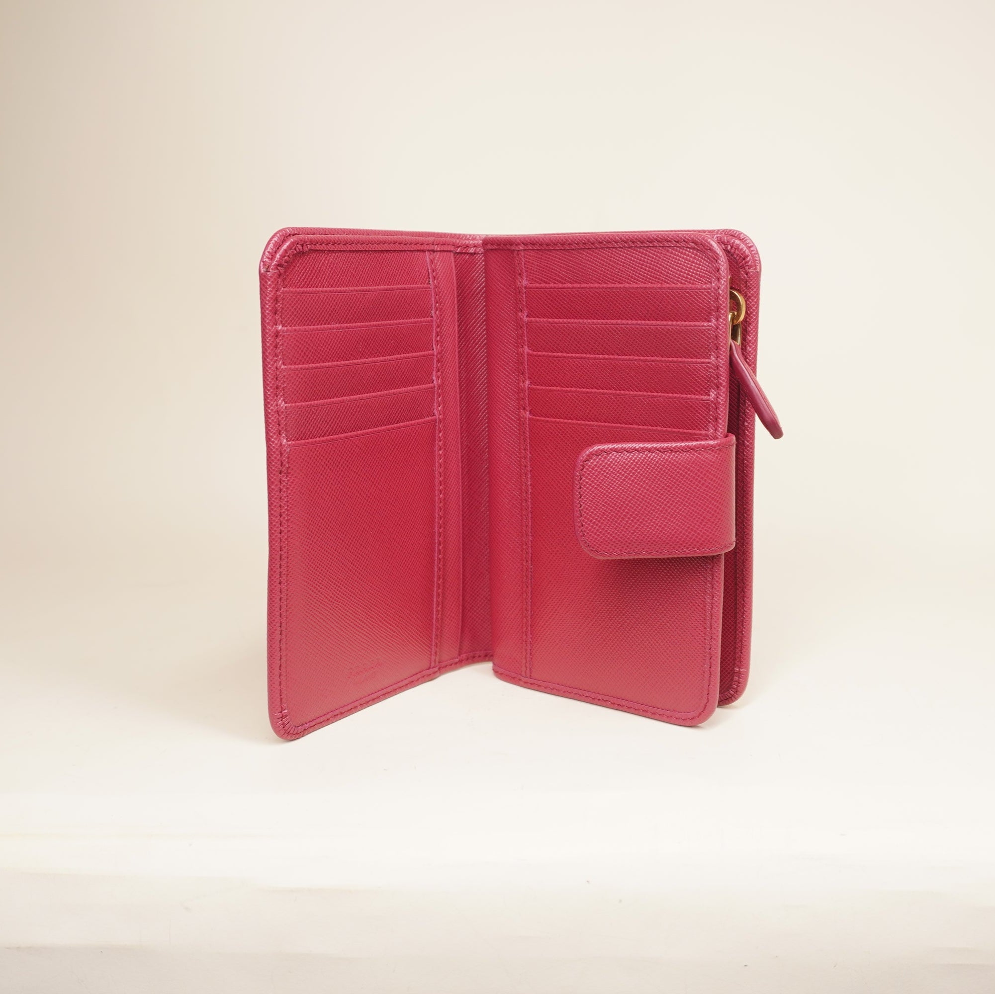 PRE-OWNED Saffiano Metal Compact Wallet Peonia