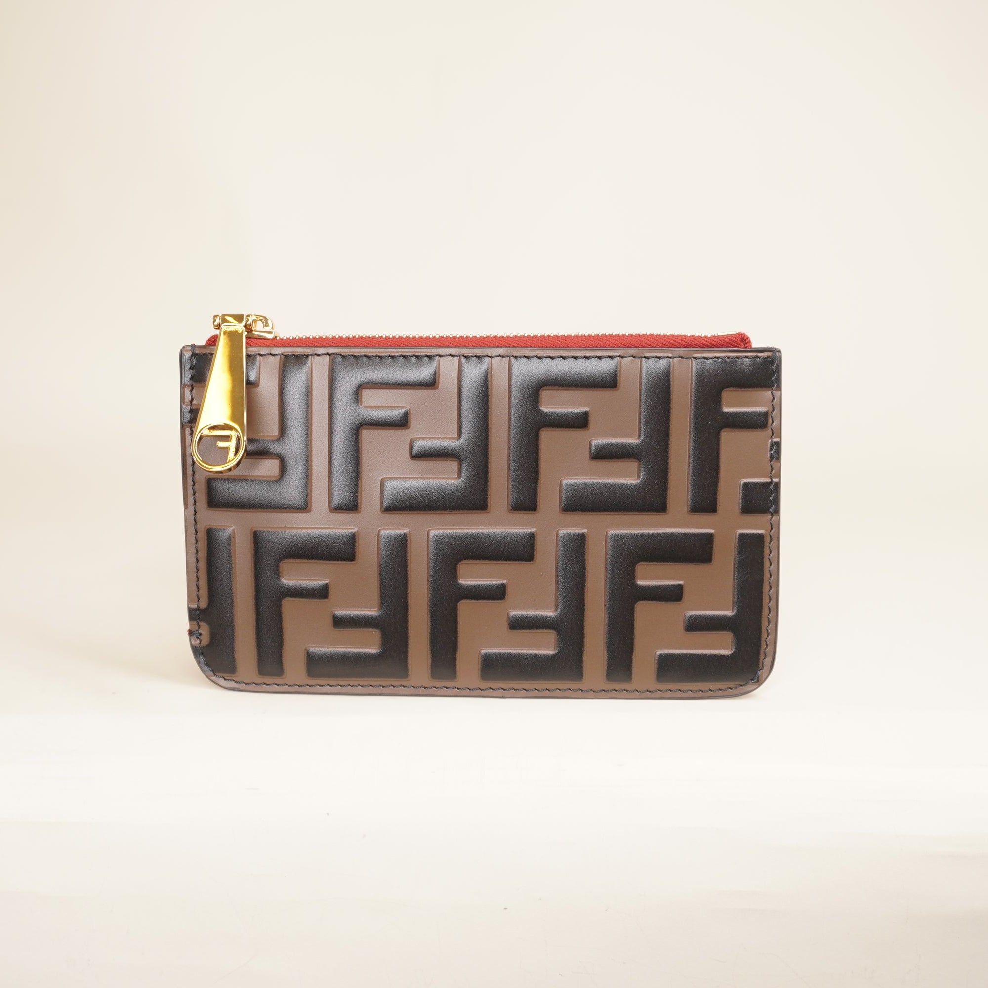PRE-OWNED Vitello Cruise F is Fendi Bi-Color FF 1974 Embossed Key Case Pouch