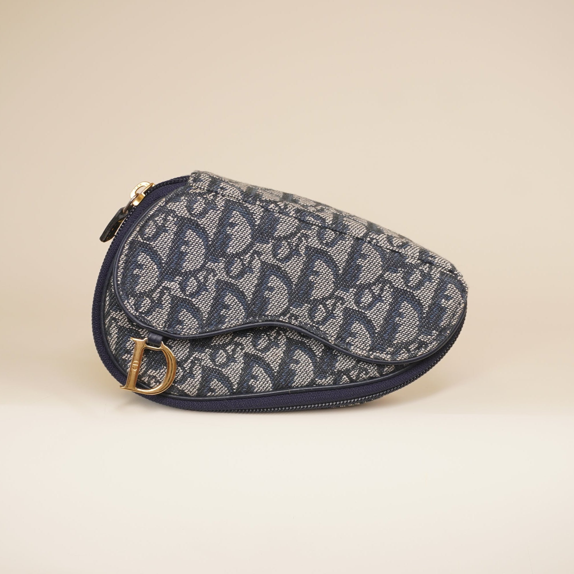 PRE-OWNED Monogram Mini Saddle Zip Pouch Navy Blue