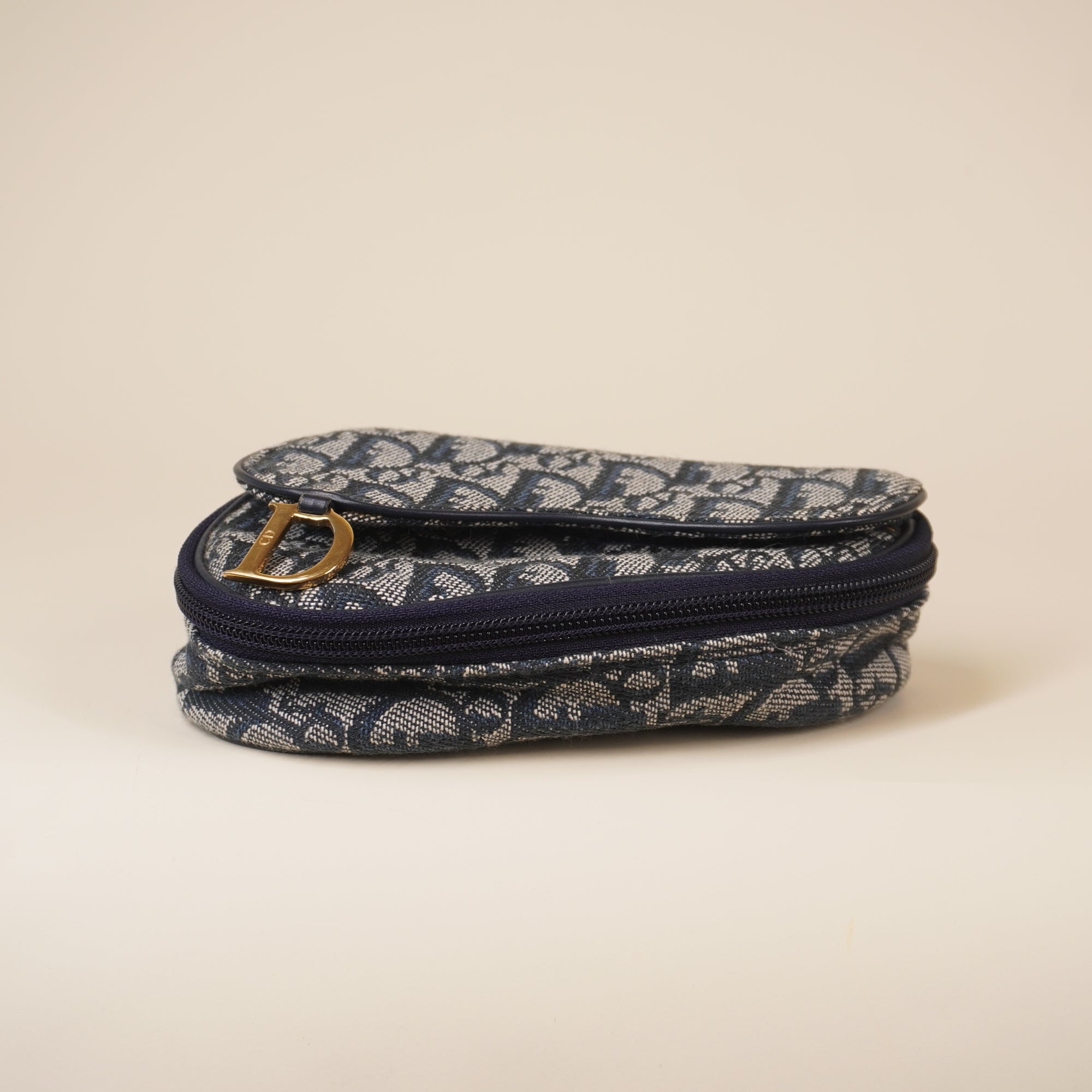PRE-OWNED Monogram Mini Saddle Zip Pouch Navy Blue