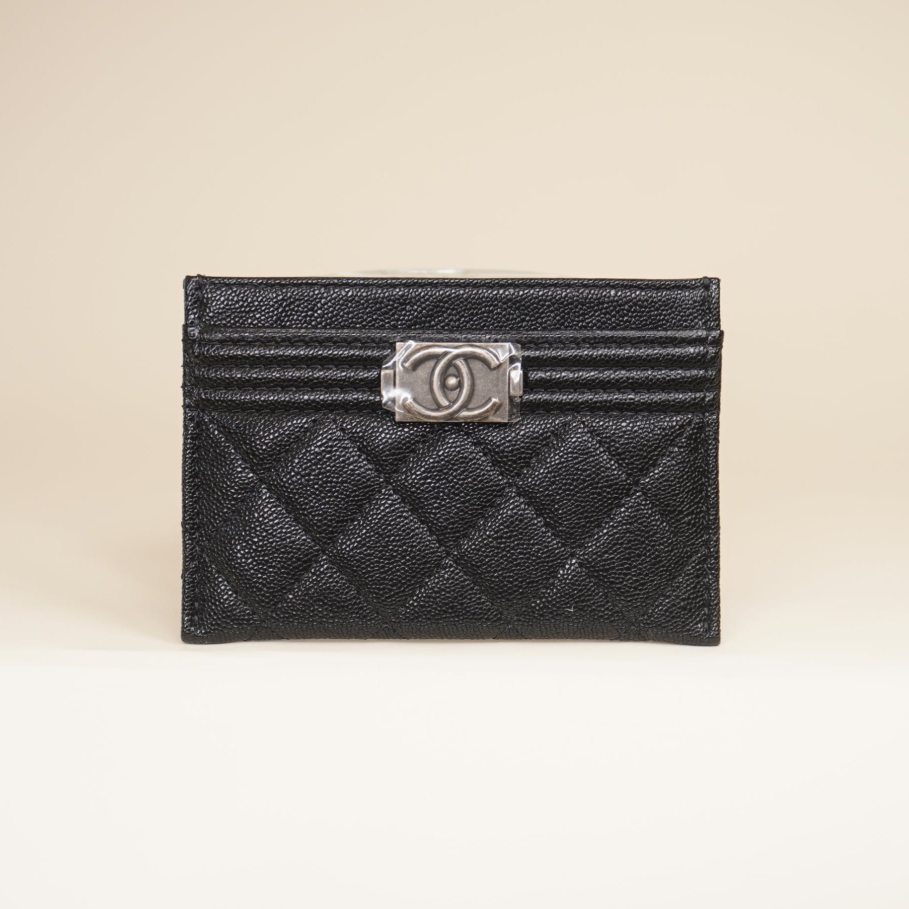 PRE-OWNED CC Black Caviar Quilted Boy Card Holder