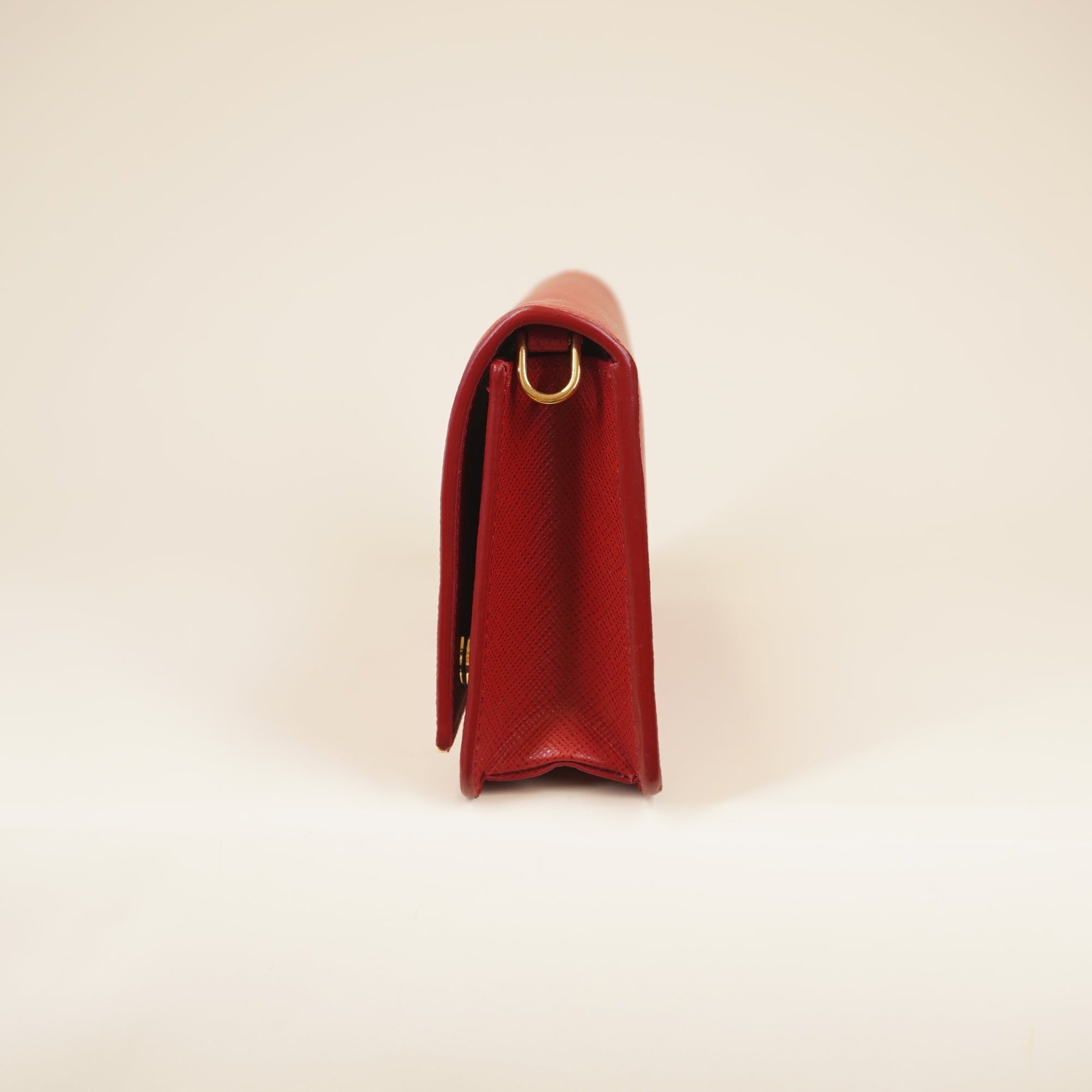 PRE-ONWED Saffiano Leather Red Wallet on Chain