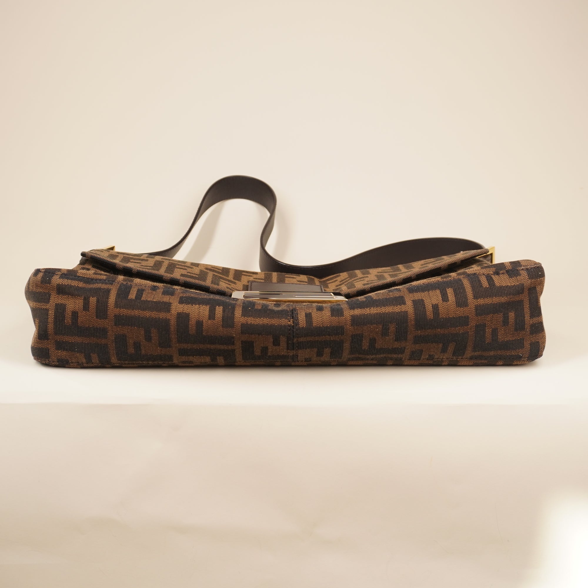 PRE-OWNED FF Baguette Maxi Canvas Brown Shoulder Bag