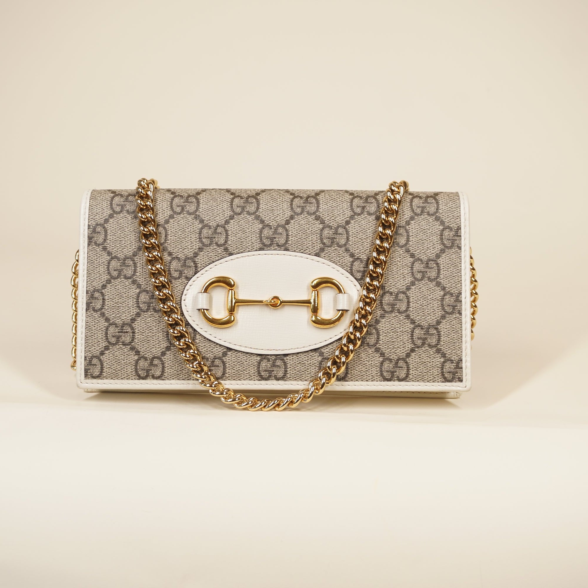 PRE-OWNED GG Supreme Monogram Azalea Calfskin Horsebit 1955 Wallet On Chain