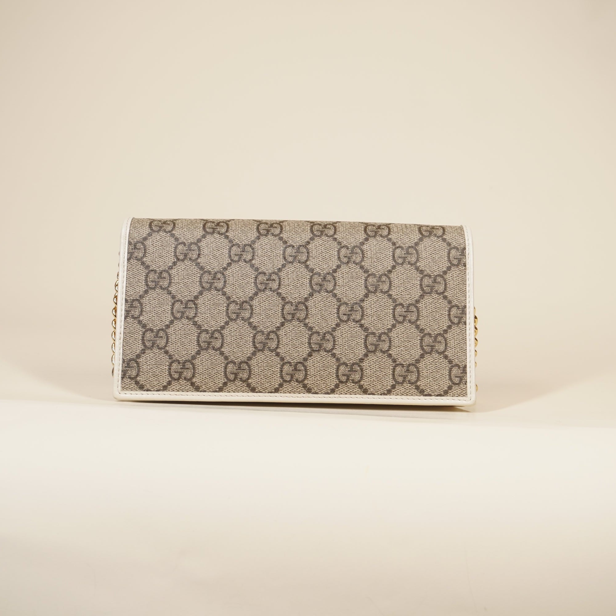 PRE-OWNED GG Supreme Monogram Azalea Calfskin Horsebit 1955 Wallet On Chain