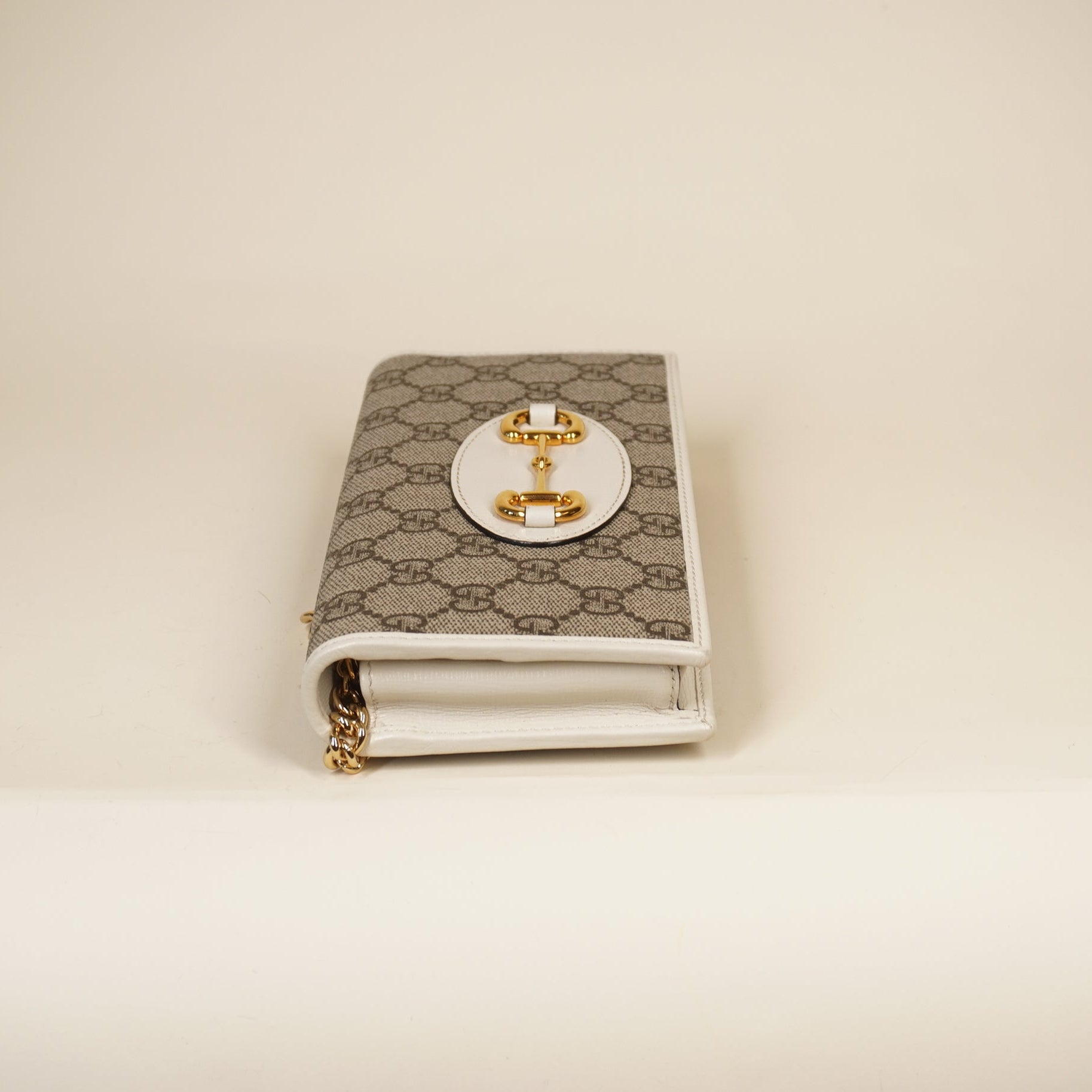 PRE-OWNED GG Supreme Monogram Azalea Calfskin Horsebit 1955 Wallet On Chain