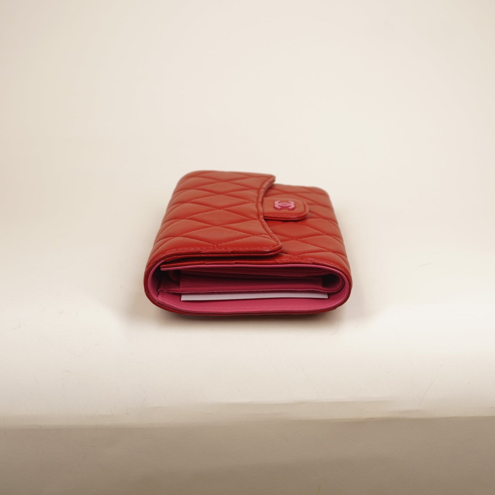 PRE-OWNED Caviar Quilted Large Gusset Flap Wallet Red
