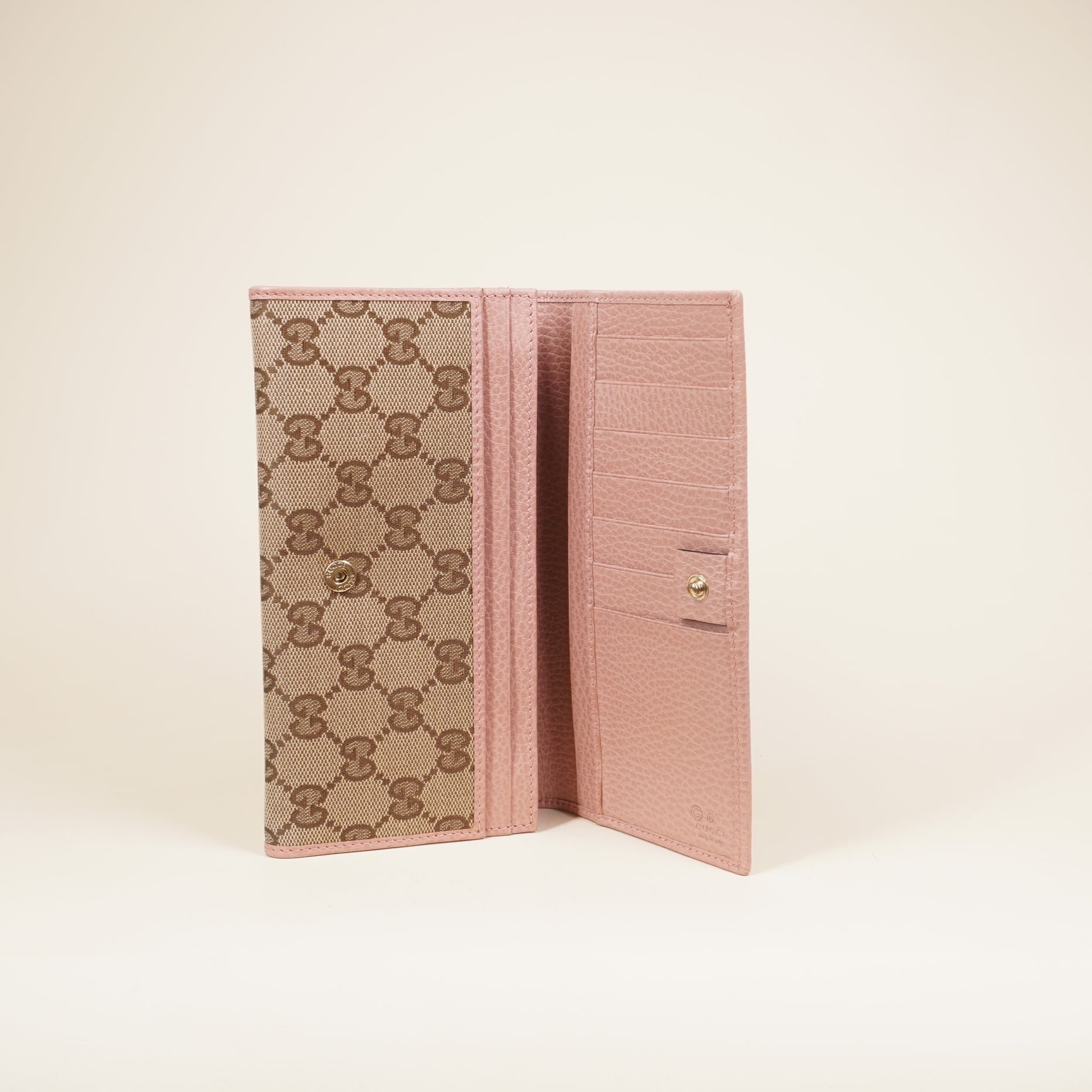 PRE-OWNED GG Monogram Continental Flap Wallet Soft Pink