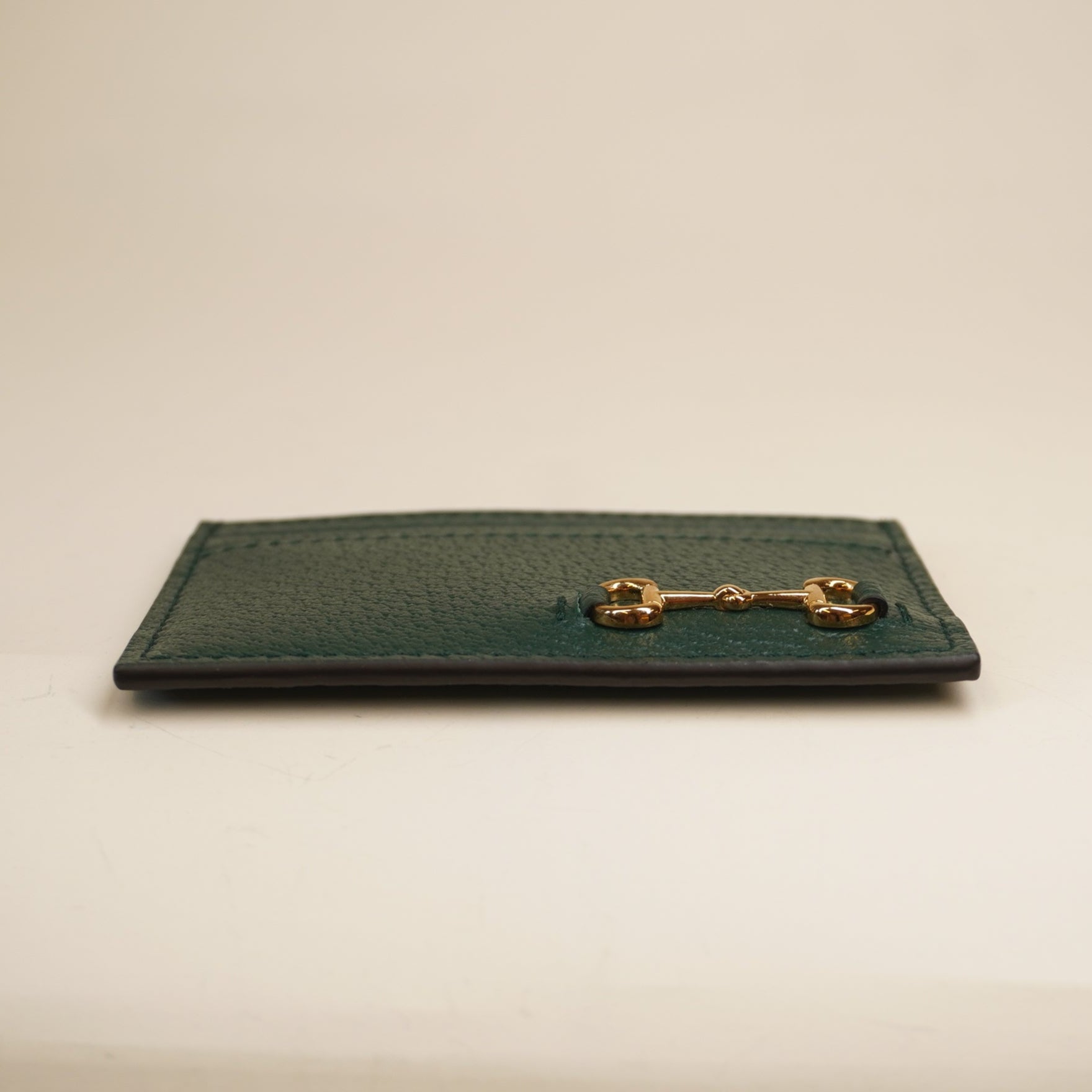 PRE-OWNED Green Horsebit Accent Leather Card Holder