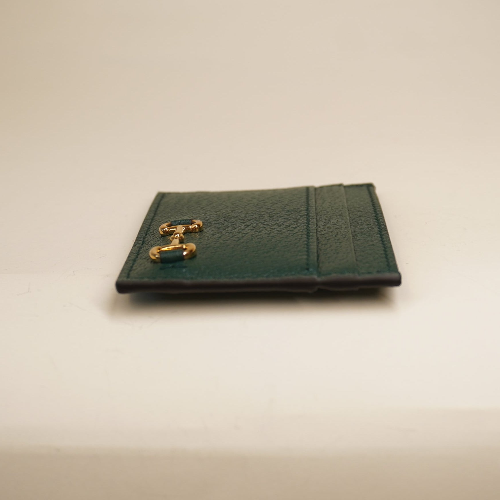 PRE-OWNED Green Horsebit Accent Leather Card Holder