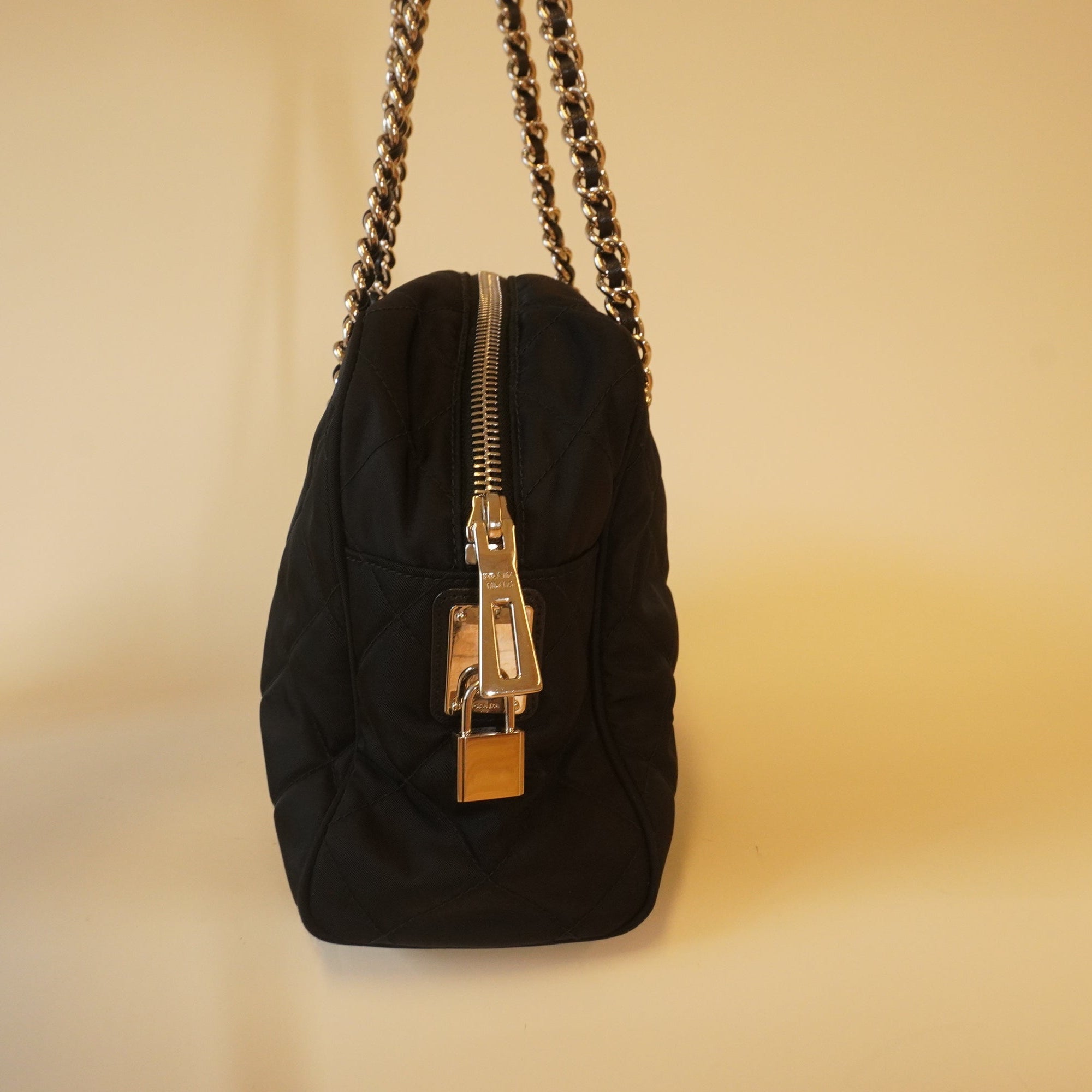 PRE-OWNED Black Nylon Tessuto Impunto Quilted Shoulder Bag