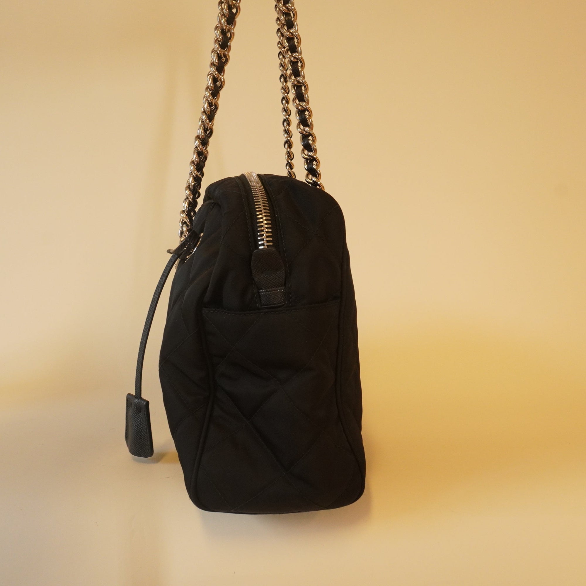 PRE-OWNED Black Nylon Tessuto Impunto Quilted Shoulder Bag