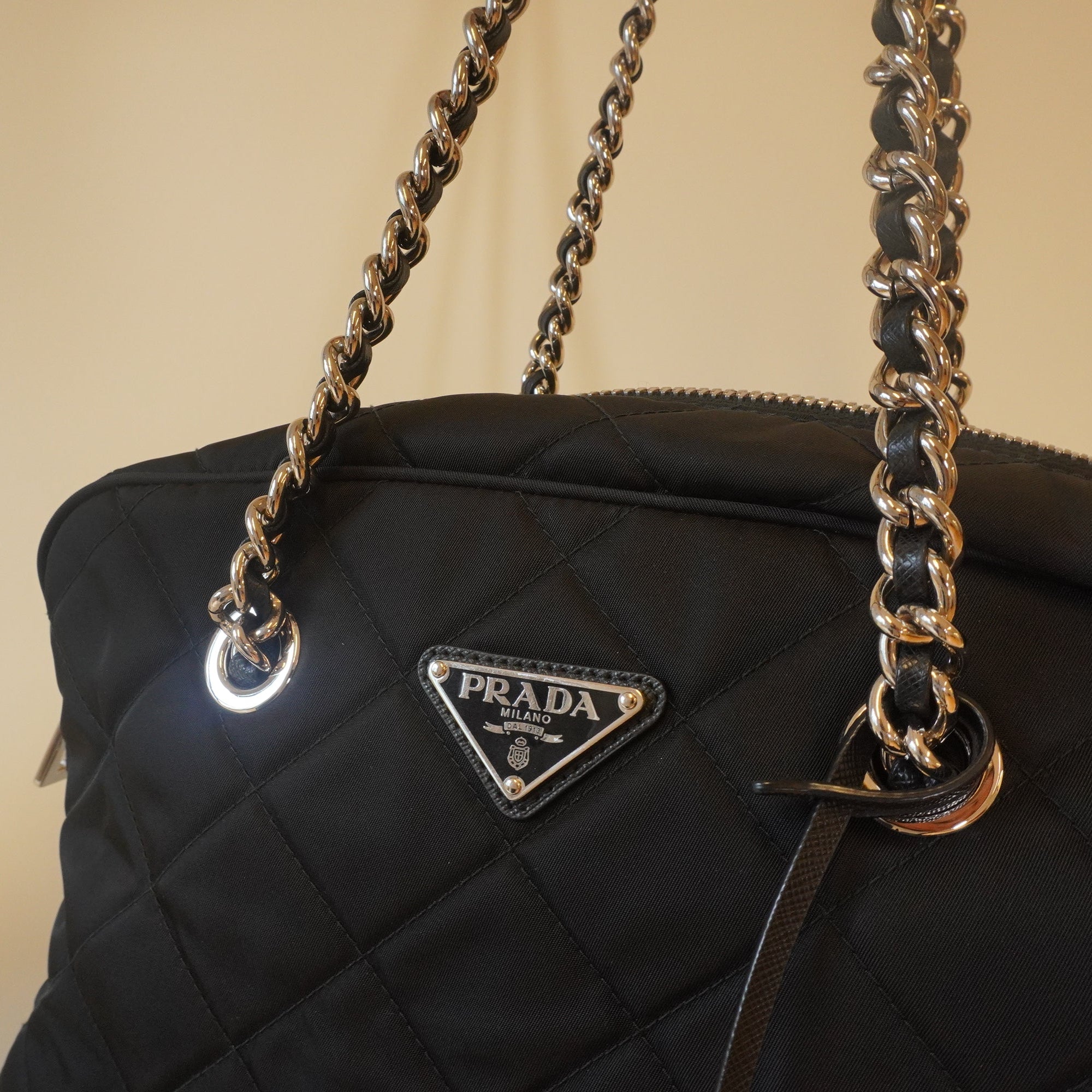 PRE-OWNED Black Nylon Tessuto Impunto Quilted Shoulder Bag
