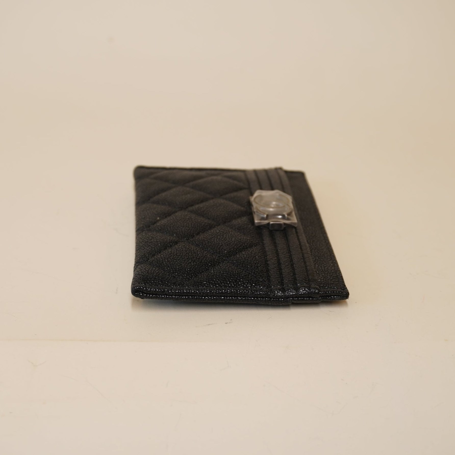 PRE-OWNED CC Black Caviar Quilted Boy Card Holder