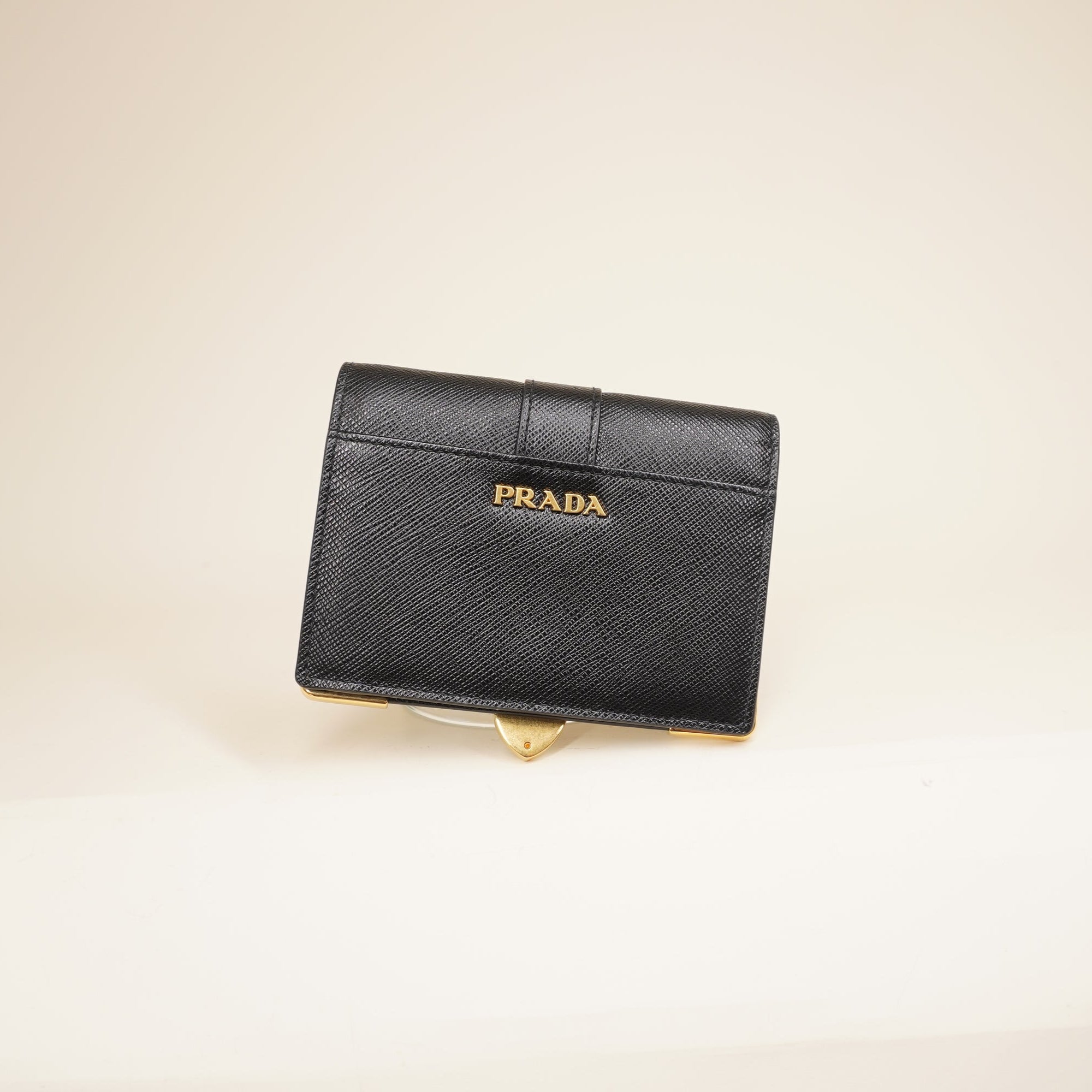 PRE-OWNED Saffiano Cahier Compact Flap Wallet Black