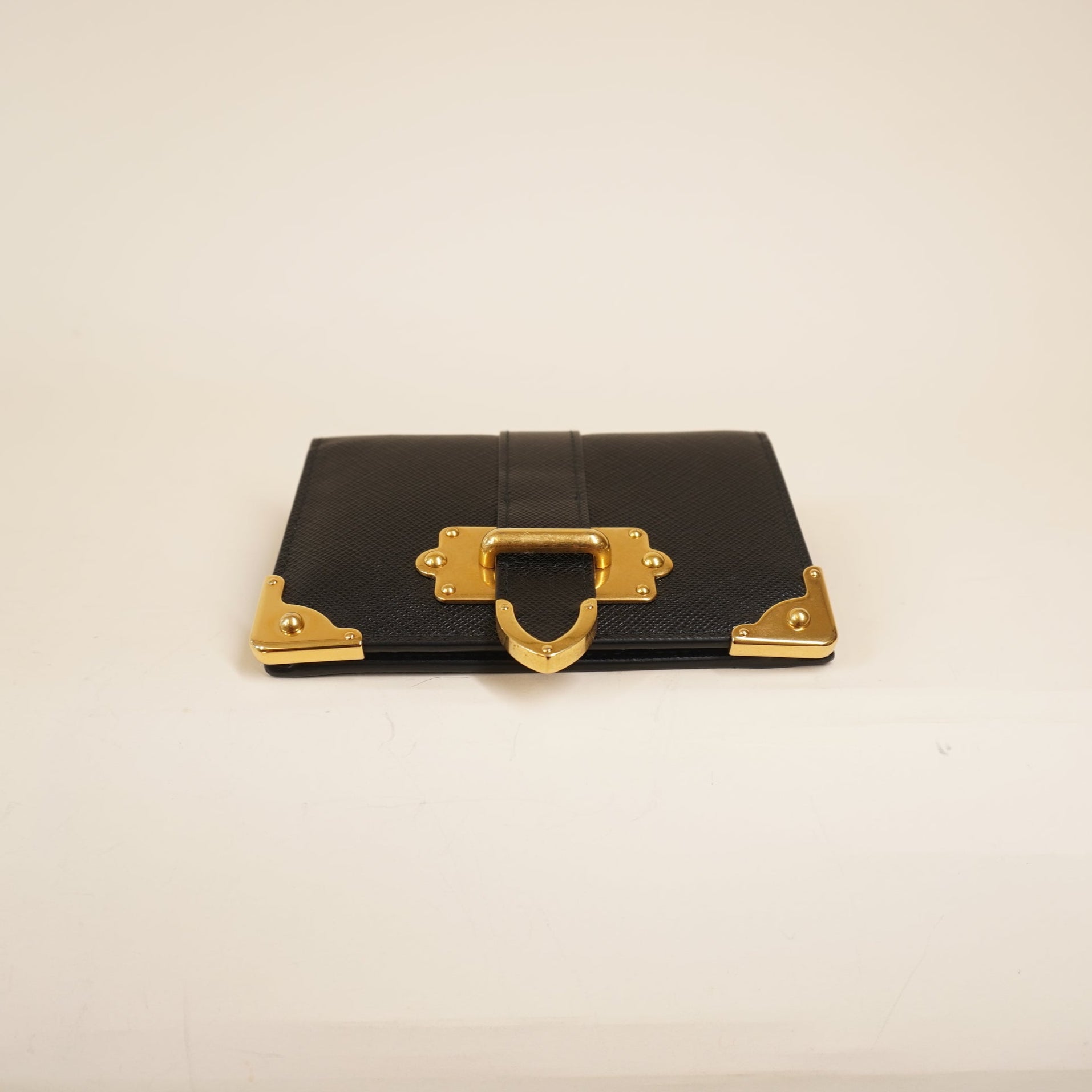 PRE-OWNED Saffiano Cahier Compact Flap Wallet Black