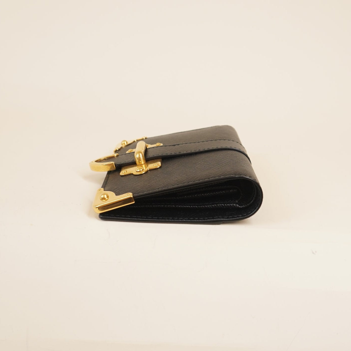 PRE-OWNED Saffiano Cahier Compact Flap Wallet Black