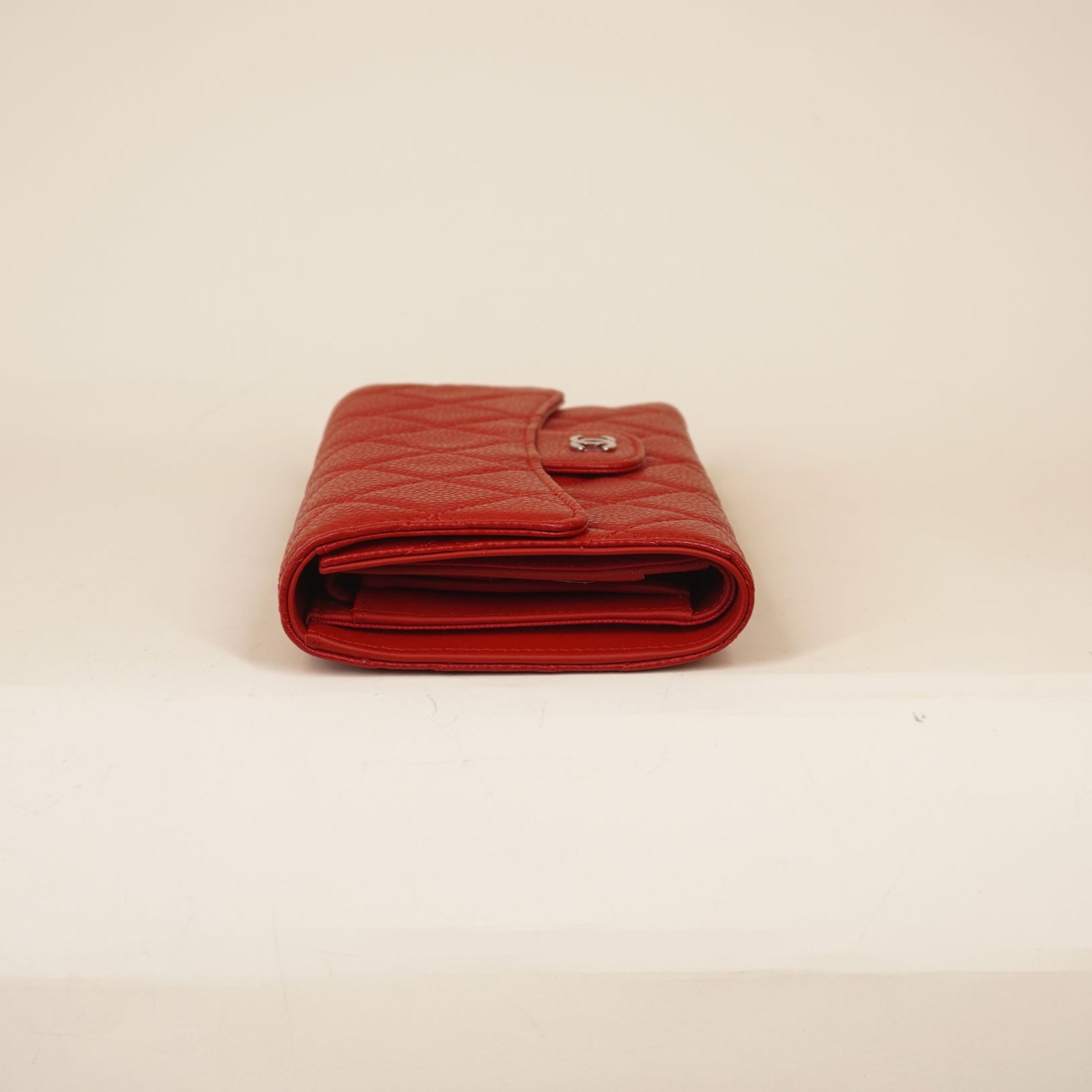 PRE-OWNED Caviar Quilted Large Gusset Flap Wallet Red