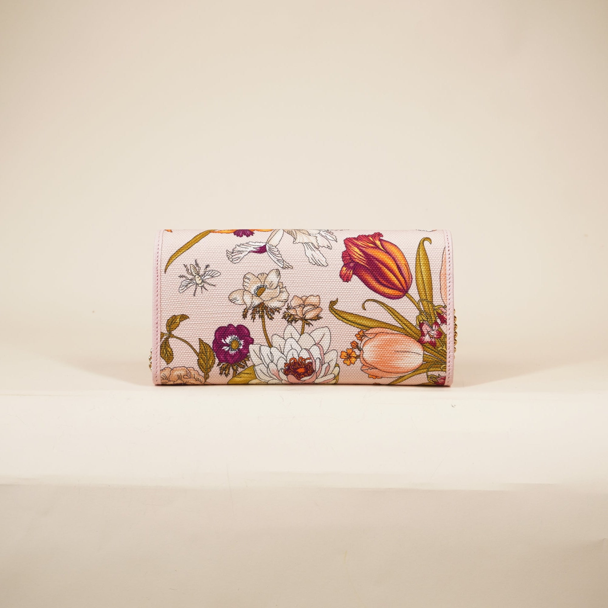 PRE-OWNED Canvas Flora Wallet On Chain Light Pink