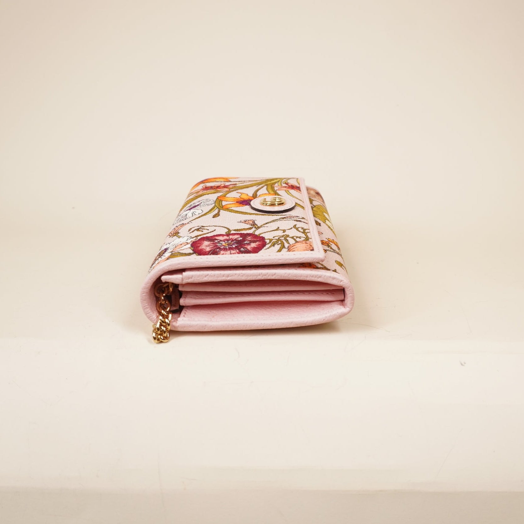 PRE-OWNED Canvas Flora Wallet On Chain Light Pink