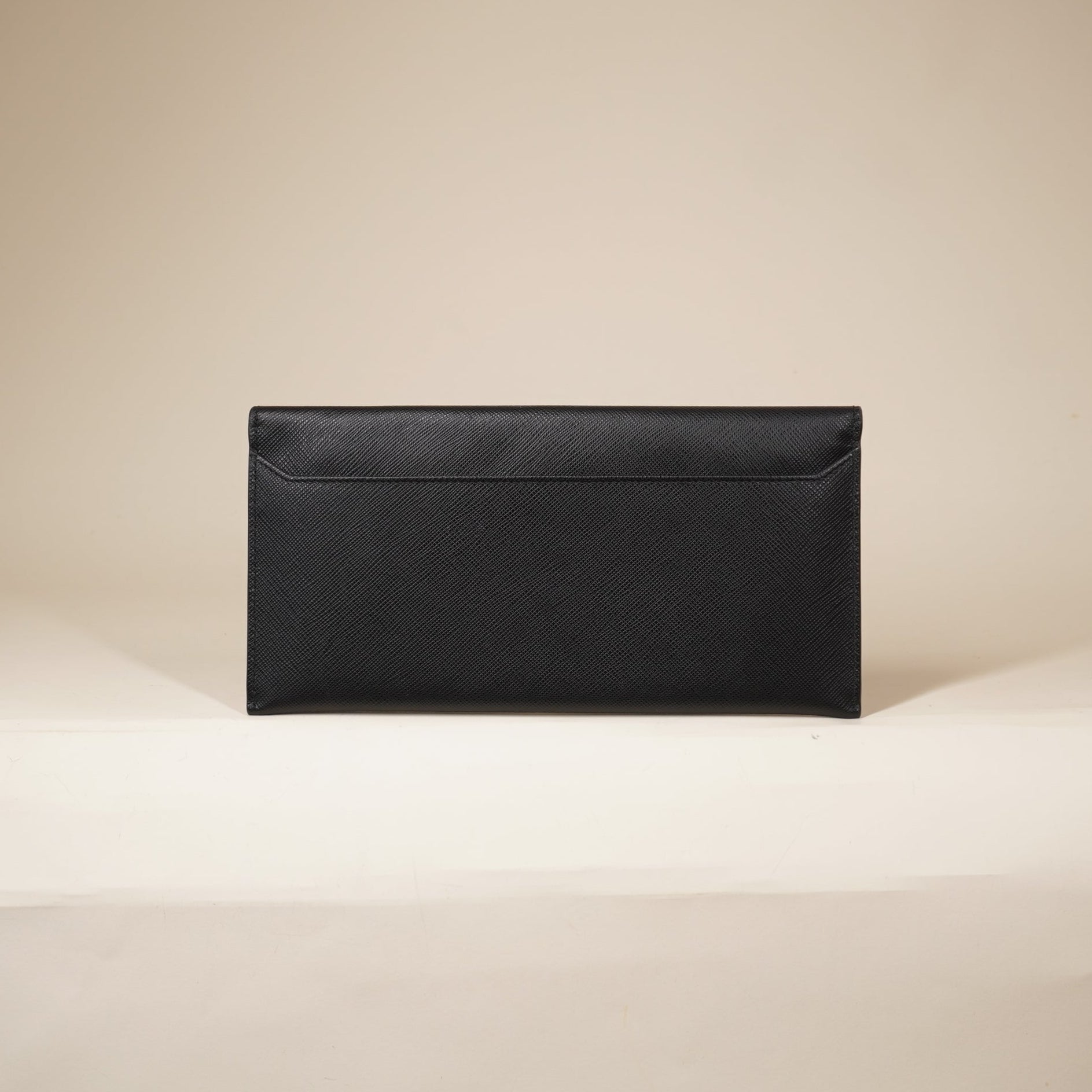 PRE-OWNED Black & Red Saffiano Leather Portfolio Clutch