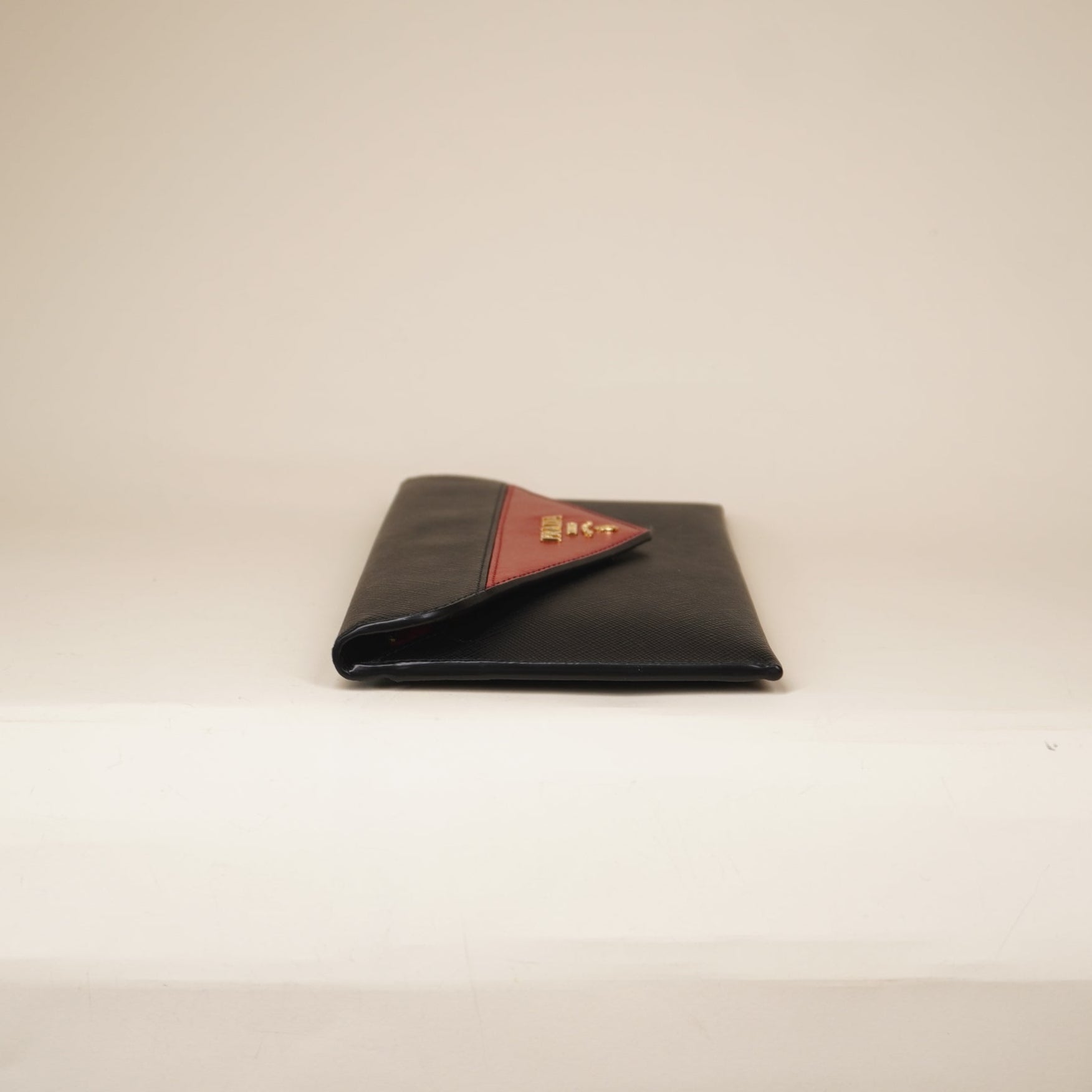 PRE-OWNED Black & Red Saffiano Leather Portfolio Clutch