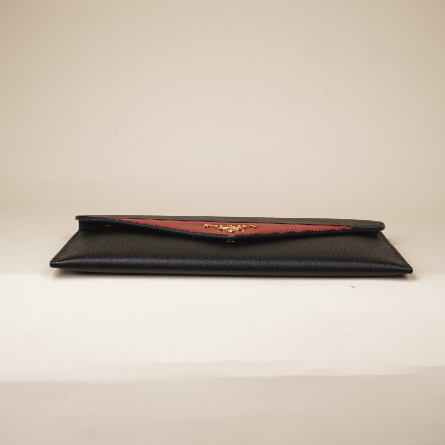 PRE-OWNED Black & Red Saffiano Leather Portfolio Clutch